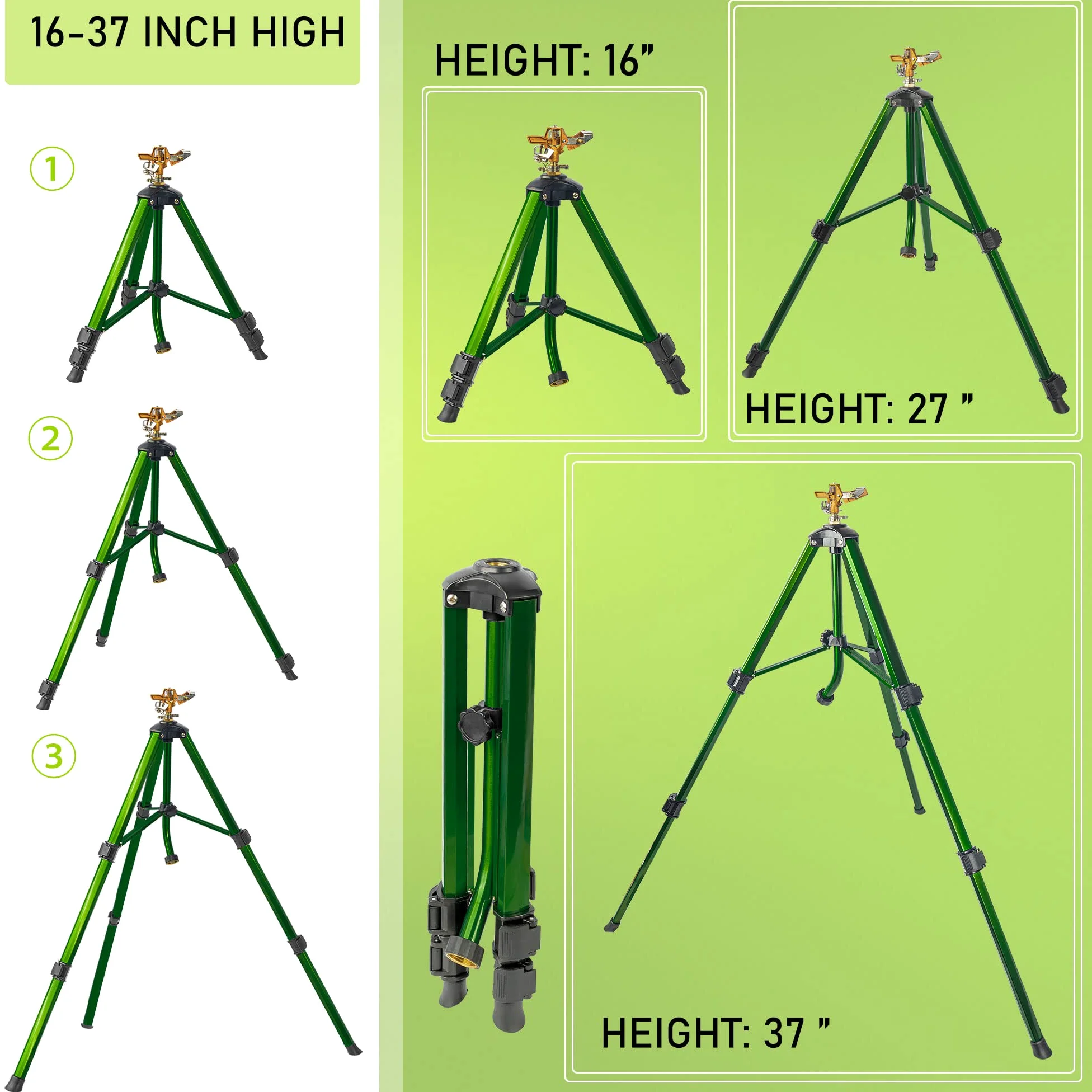 Hourleey Arroseur à Impact sur Base trépied, arroseurs en Laiton Robuste pour Cour, pelouse, Jardin, Couverture de Grande Surface de 0 à 360 degrés, connecteurs d'extension de 1,9 cm, verrous à