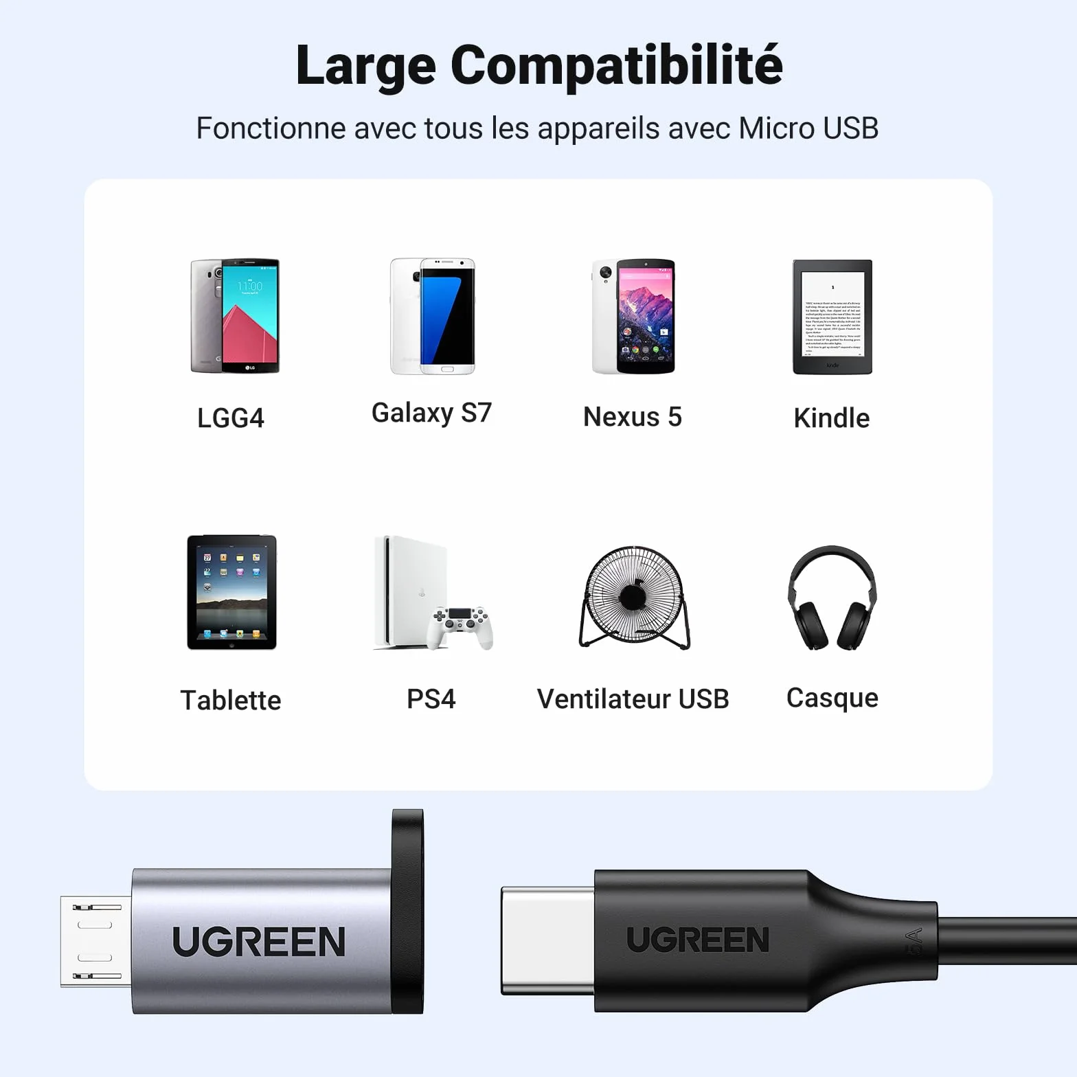 UGREEN Adaptateur Type-C vers Micro USB Mâle Lot de 2 pour Galaxy S7 Edge S6 J6 Plus J3 J5 J7 Huawei P Smart Y6 Redmi Note 6 Pro Osmo Pocket