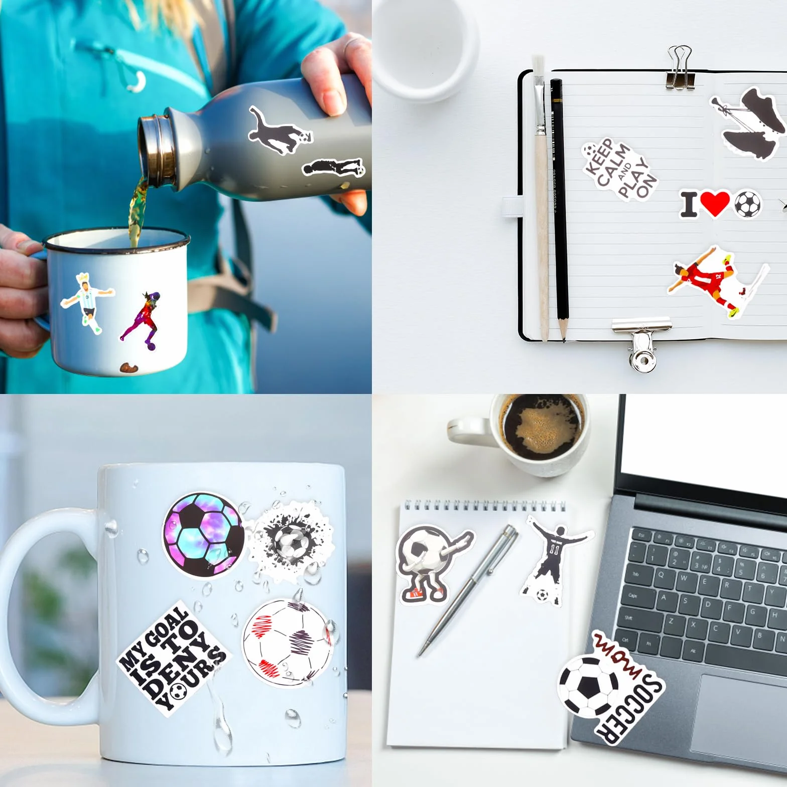 TIESOME 100 Stickers Foot Velo Enfant Football Autocollants Imperméables Sport Bouteille Eau