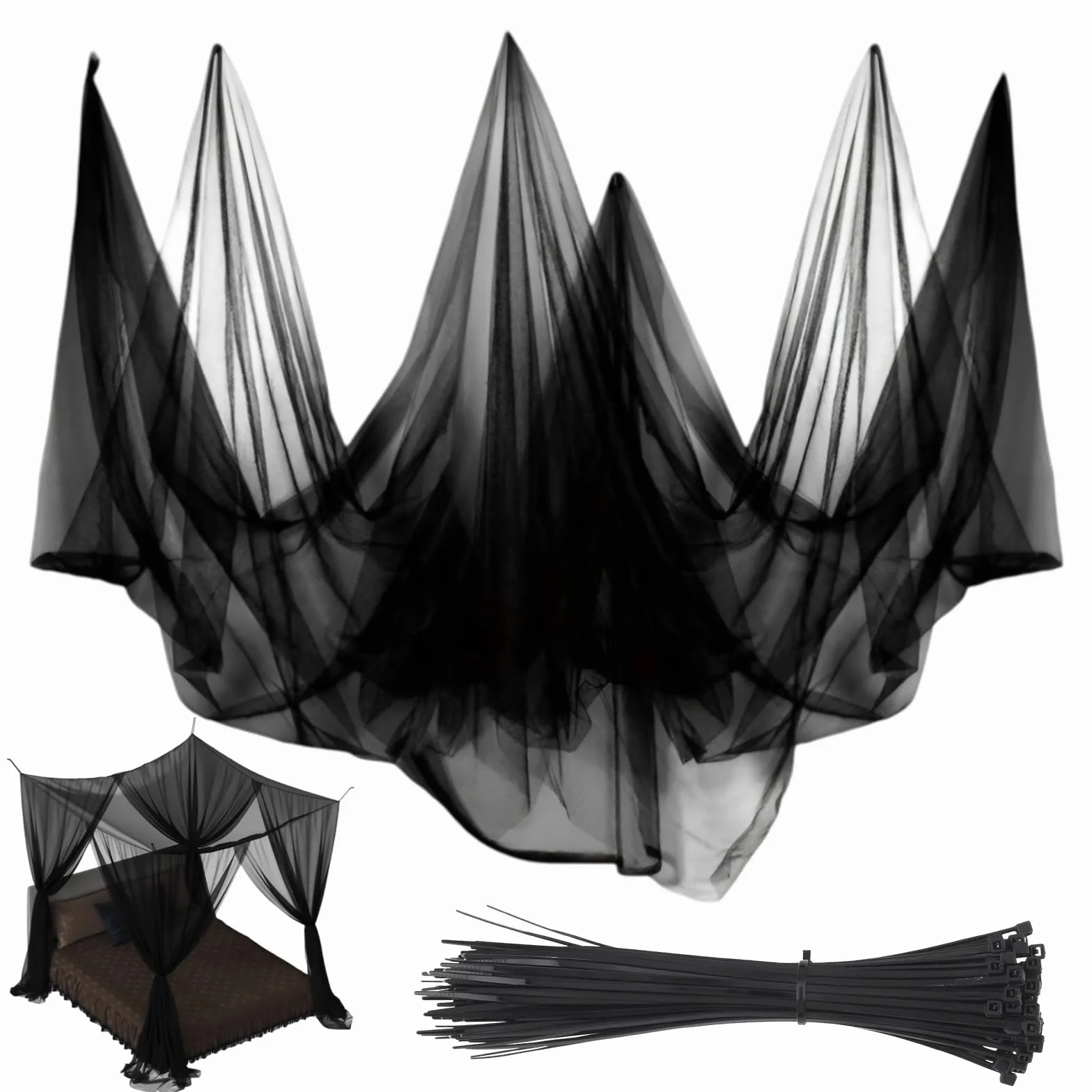 Vaskula Moustiquaire 3 x 10 m Filet Anti Insecte Noir avec Attaches