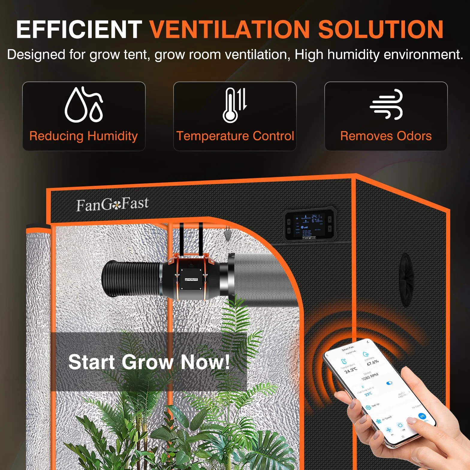 FanGoFast 100mm Extracteur d'Air Wifi avec Moteur EC 2800 tr/min pour Tentes