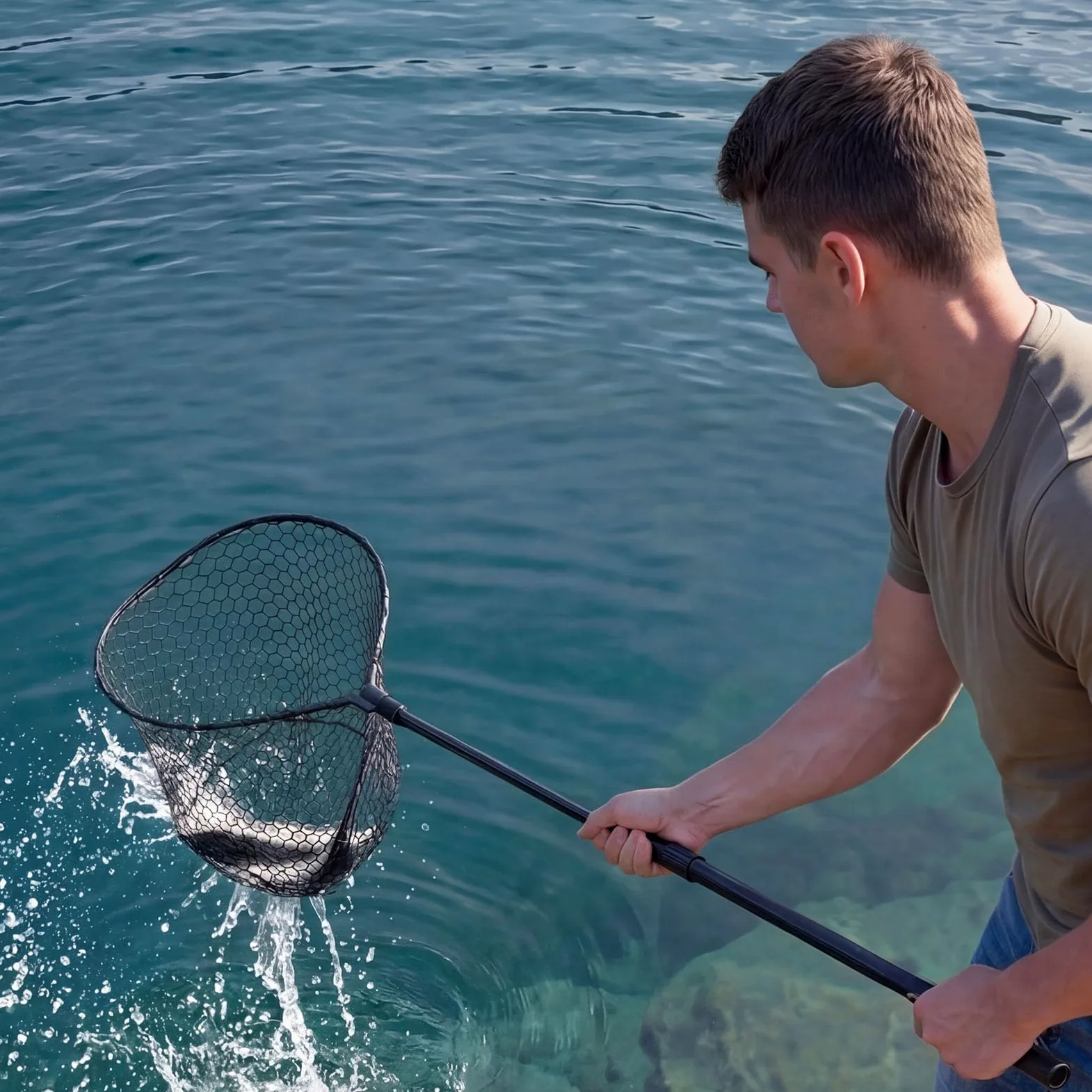 VEVOR Épuisette de Pêche Pliable, Filet de Pêche avec Manche Télescopique, pour Poisson Étang Bassin Kayak Bateau, Salabre Léger et Portable, Tige en Aluminium 6063 et Filet en Silicone Souple