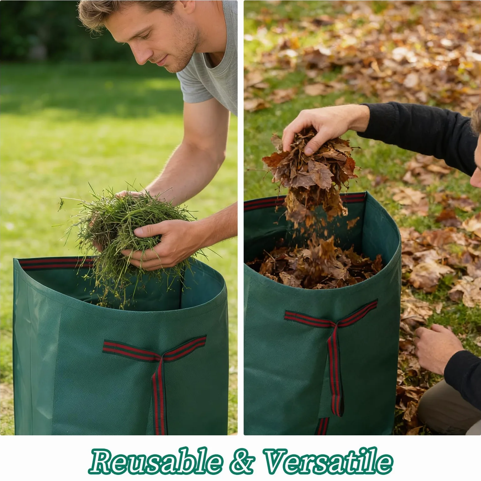 NICENEEDED Lot de 2 sac Réutilisable pour Déchets Verts de 53 litres Sacs de Jardin avec Poignées Renforcées Sacs à Feuilles de Jardin en Polypropylène Résistant Pliables pour la Collecte des Feuilles