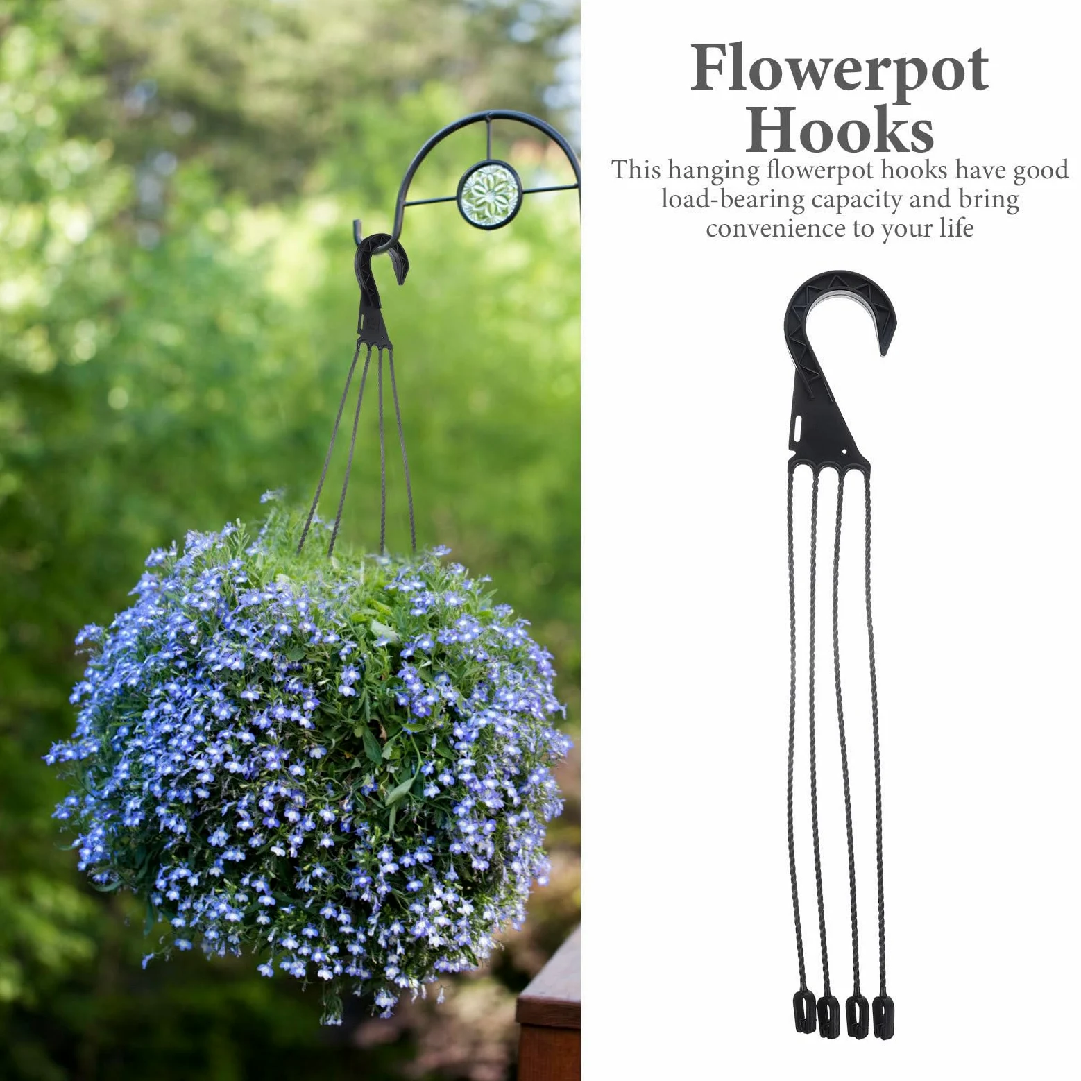 Healvian Lot de 5 crochets de suspension en plastique pour pot de fleurs, 45 cm, 4 points de suspension pour plantes, crochets de rechange pour pot de fleurs de jardin, supports muraux pour intérieur