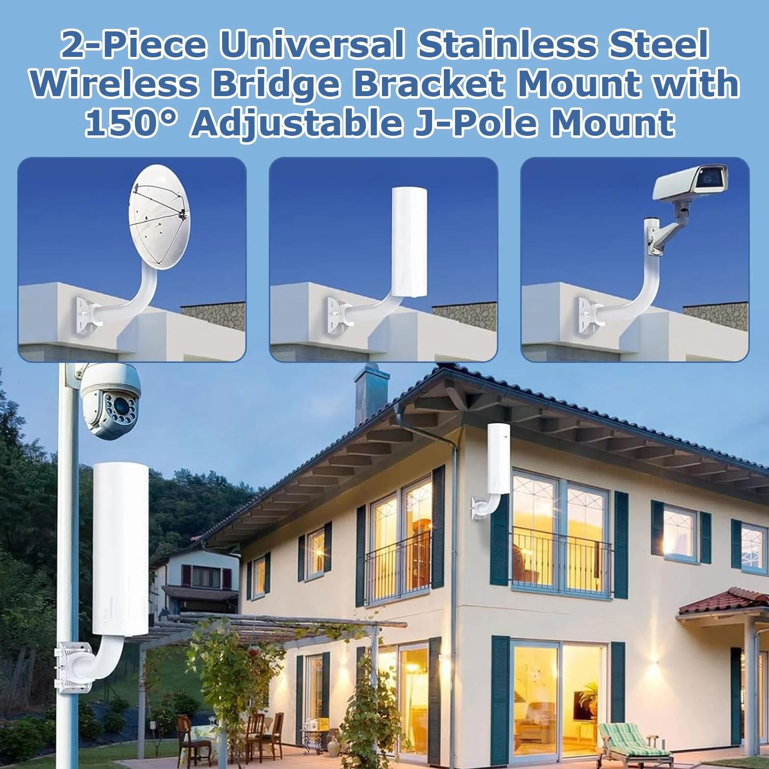 OUKENS Support de Pont sans Fil, 2 pièces Support Mural réglable 150° Acier Inoxydable, Accessoire Montage Poteau J pour Point d'accès AP Extérieur