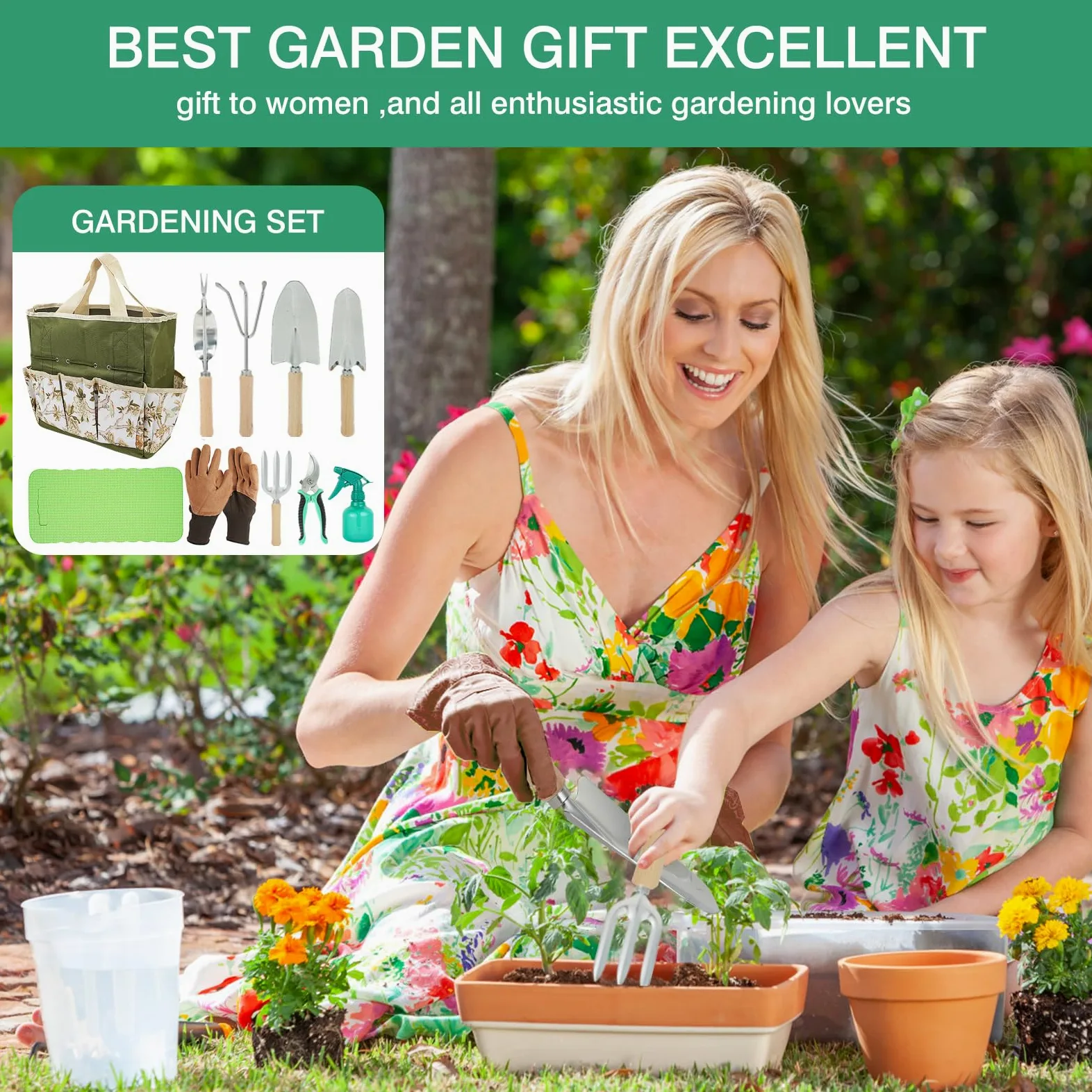 Ensemble d'outils de jardinage, 10 pièces de kit d'outils à main de jardinage, kit d'outils de jardin avec outils à main d'extérieur, kit cadeau d'outils à main en acier inoxydable avec sac d'outils