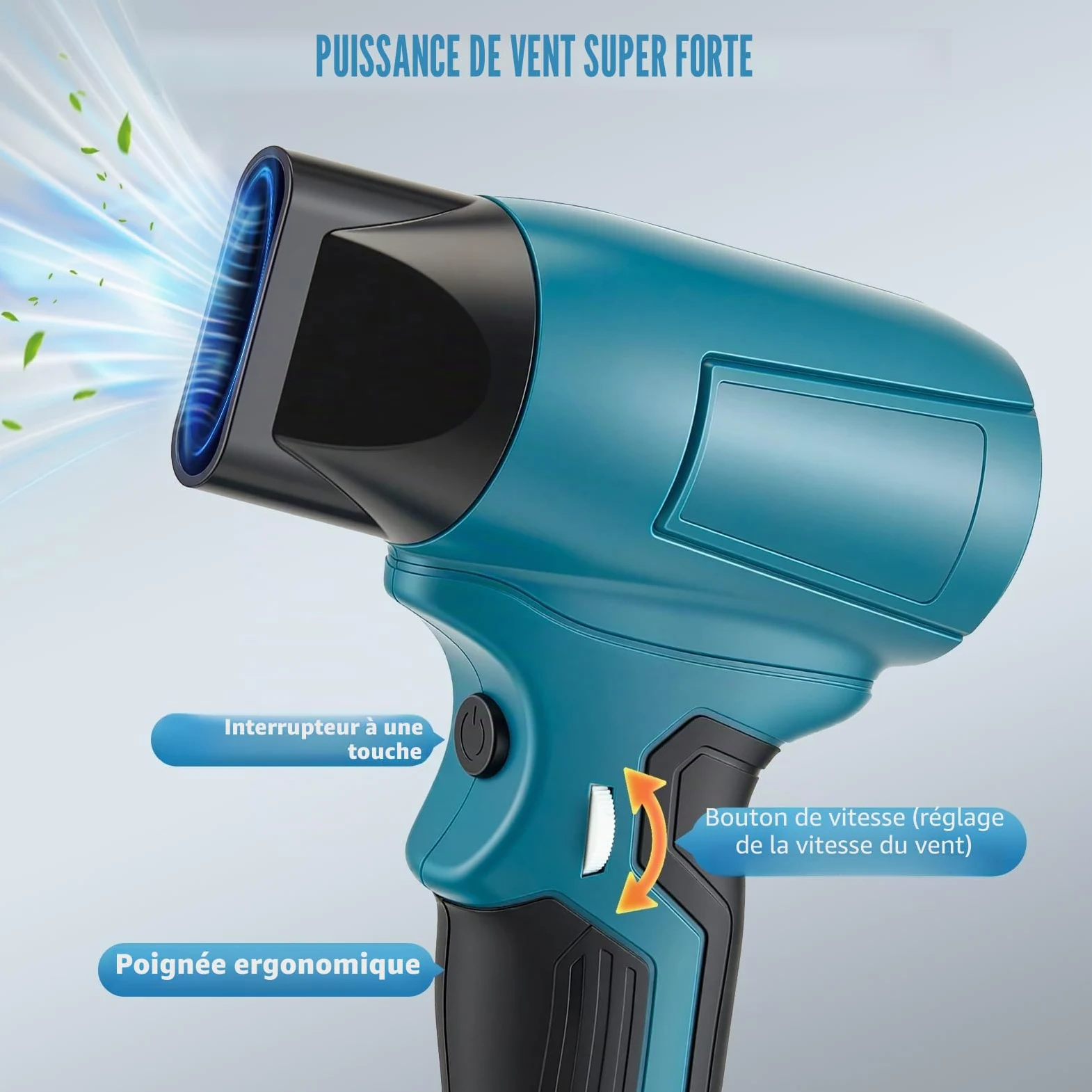Mini souffleur sans fil compatible avec Bosch 18 V, 130 000 tr/min, sans balais, contrôle de la vitesse en continu, souffleur de poussière pour souffler les feuilles, le nettoyage, la voiture (pas de