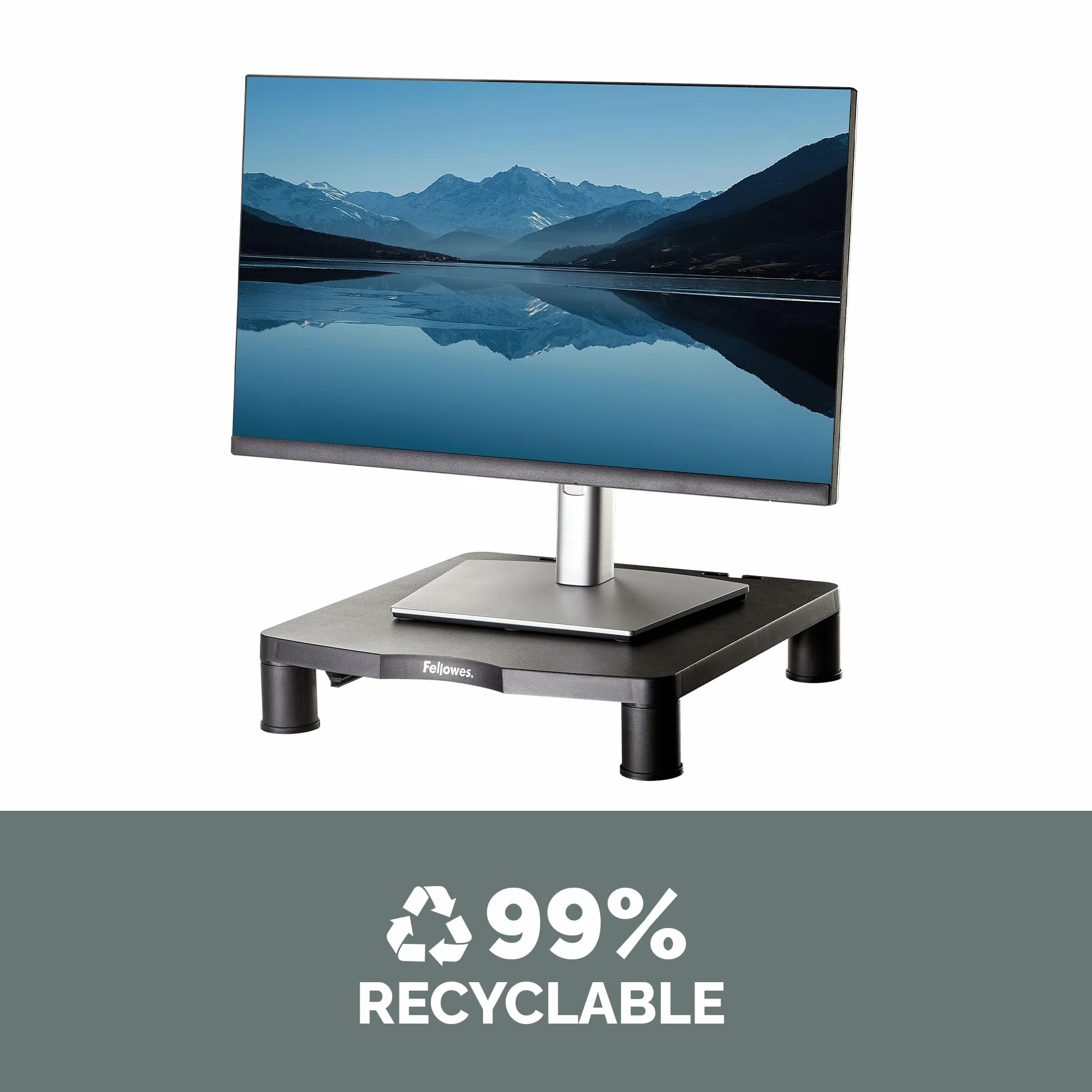 Fellowes Support d'écran Everyday Noir Réglable en Hauteur 3 Niveaux Ergonomique Gestion des câbles Charge Max 27 kg