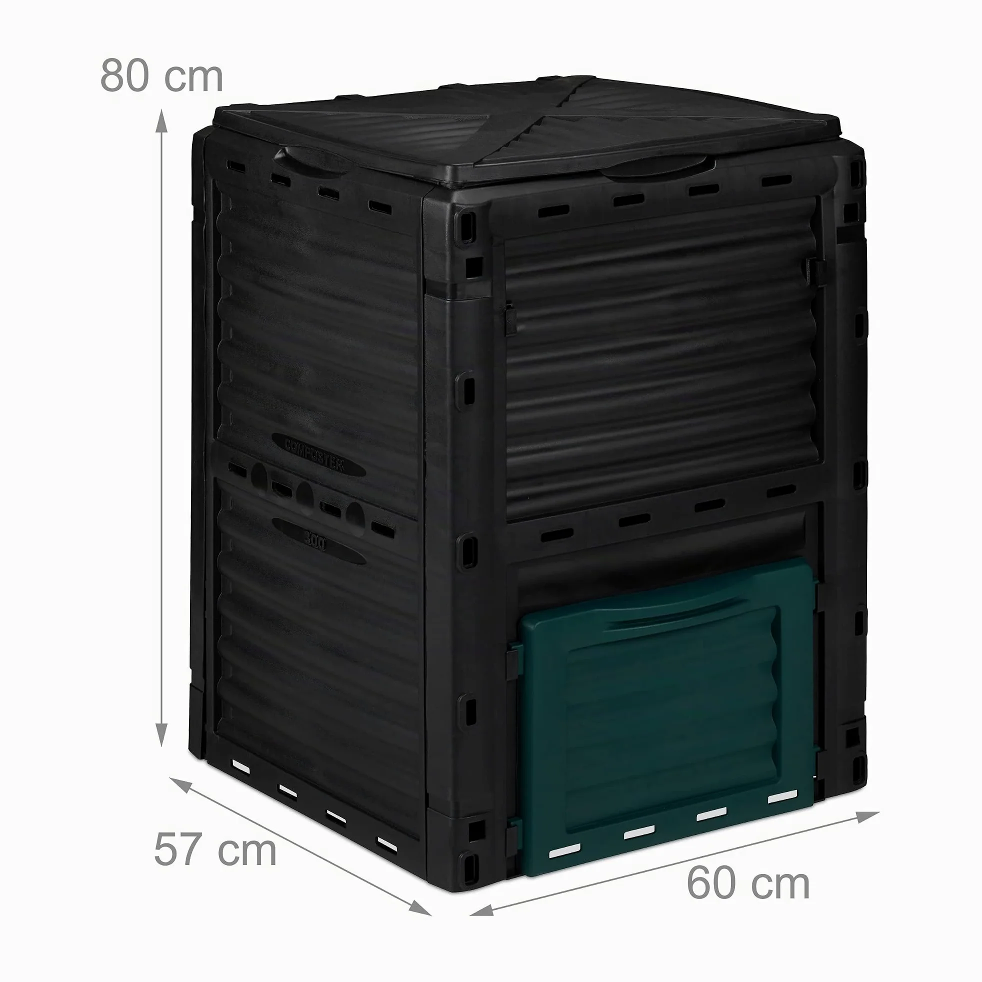 Relaxdays Composteur de Jardin, 230L, Plastique, activateur de Compost déchets Cuisine et Jardin, HLP: 80x60x57 cm, Noir