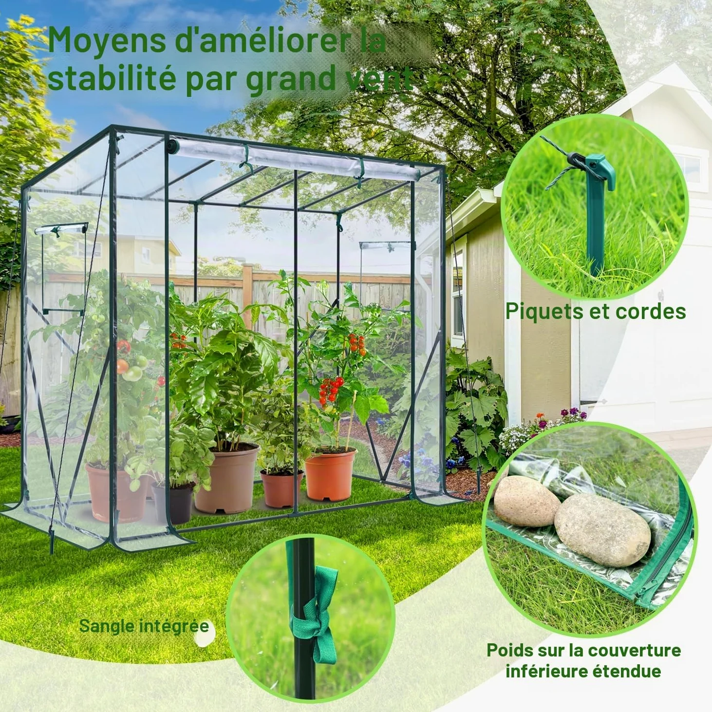 Ohuhu Serre d'entrée pour l'extérieur : serre portative en plastique robuste avec porte enroulable à fermeture éclair et housse en PVC pour l'extérieur pour plantes d'hiver, abri de jardin 200 x 77 x