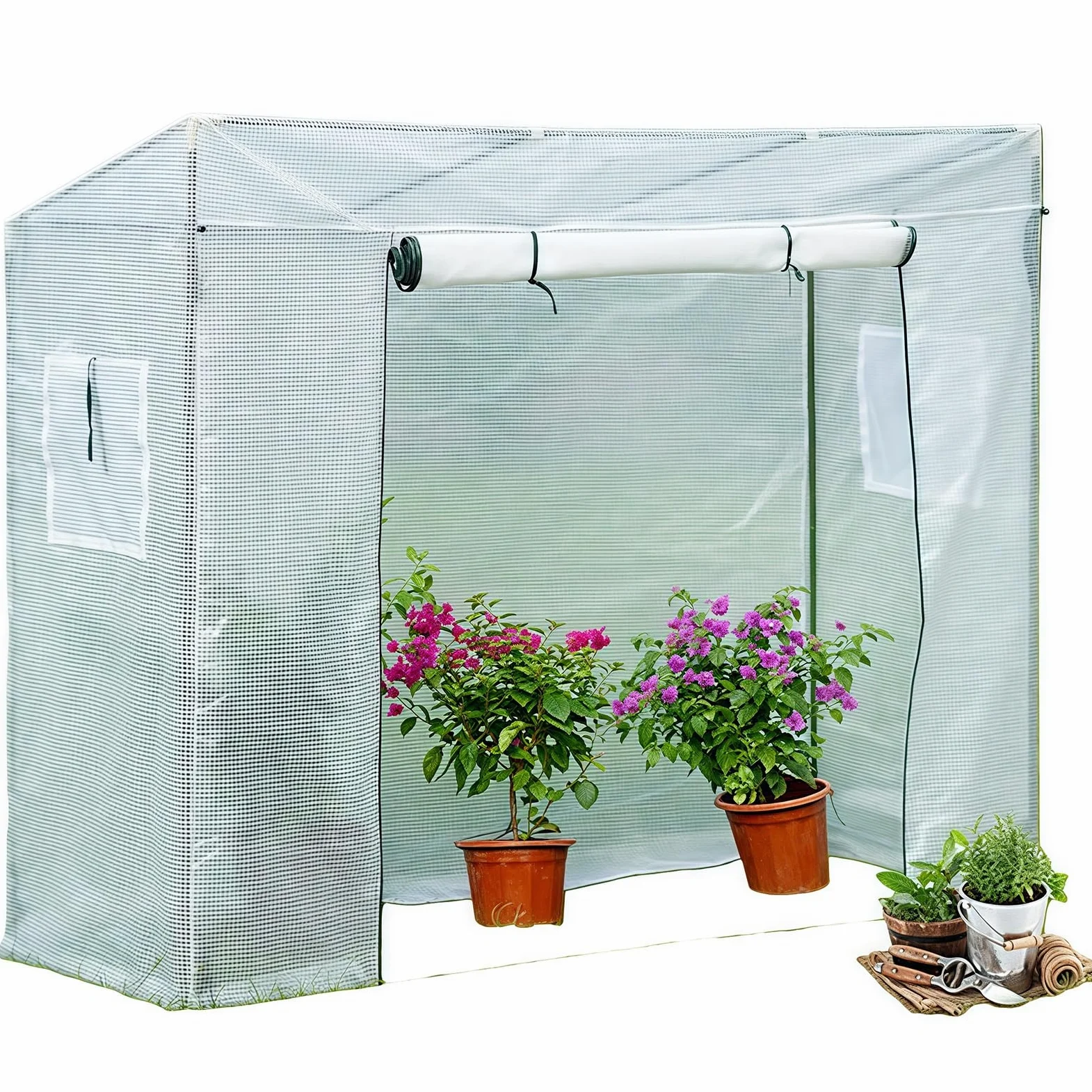Petites serres, avec Couvercle en PE, Petites serres pour Plantes, Porte à Fermeture éclair avec volet Roulant, 200x77x170cm