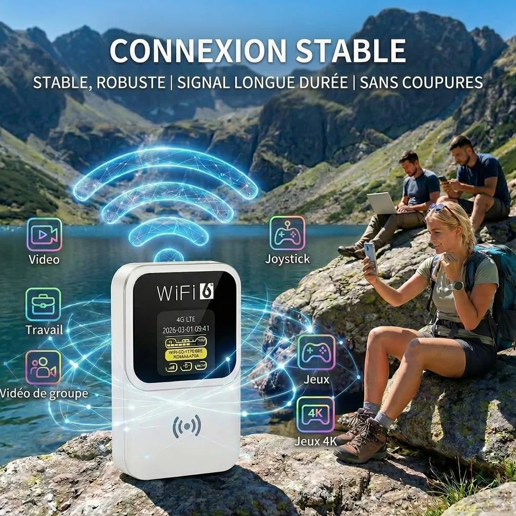 Routeur 5G Portable WiFi 6 Déverrouillé Modem Carte SIM Haut Débit 5G/4G+ 28 Appareils Voyage Télétravail