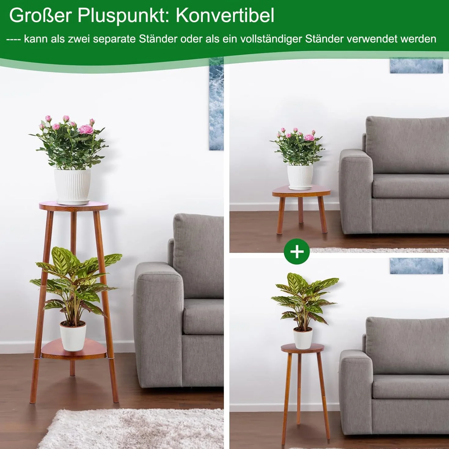 Support de Fleurs en Bois Modulable 2 Niveaux Étagère à Plantes