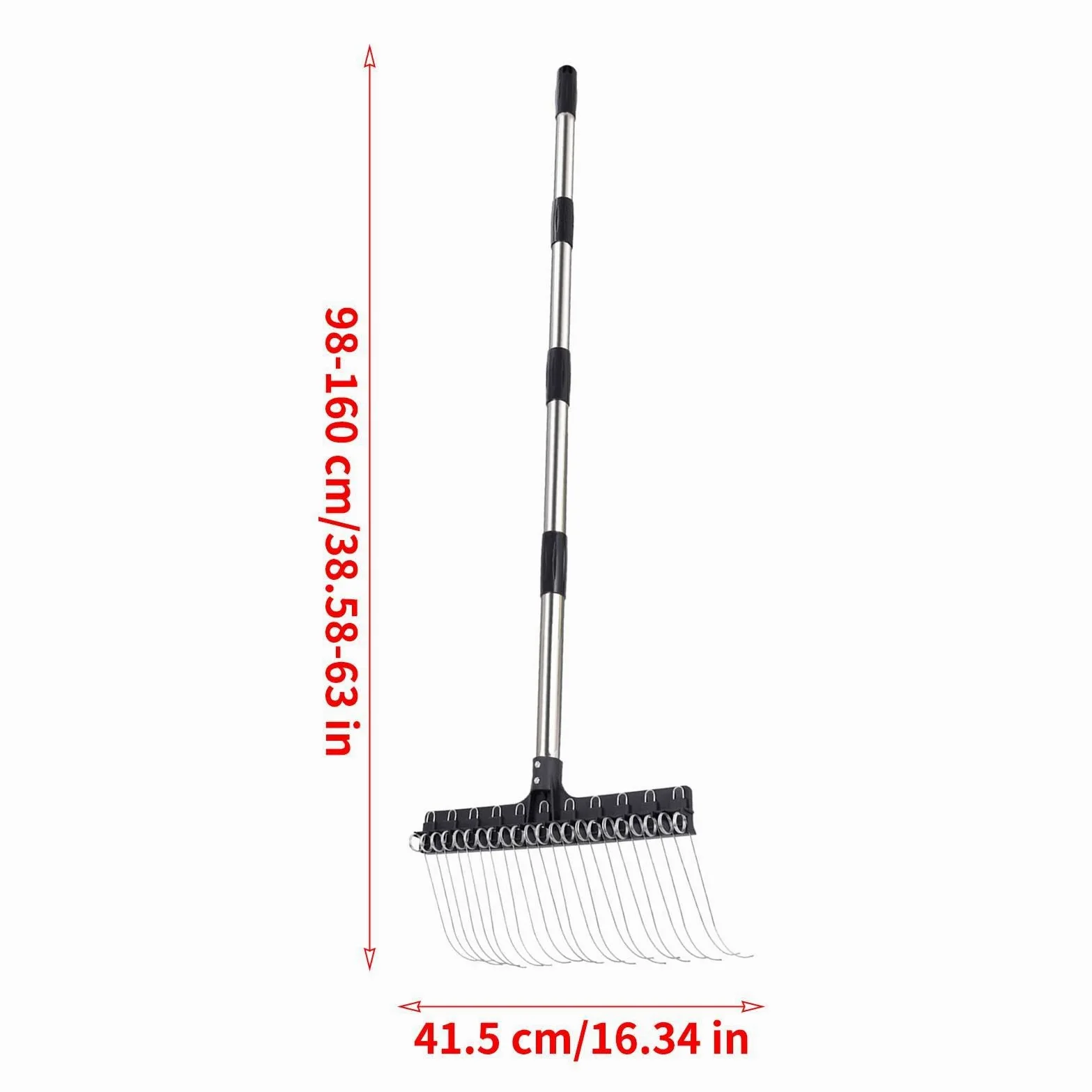 Râteau de jardin Dents En Acier Larges Manche Long Réglable De 98 À 160 Cm | Râteau de Jardin Robuste pour feuilles jardinage cour pelouse arbustes paillis débris aiguilles de pin ramassage et net