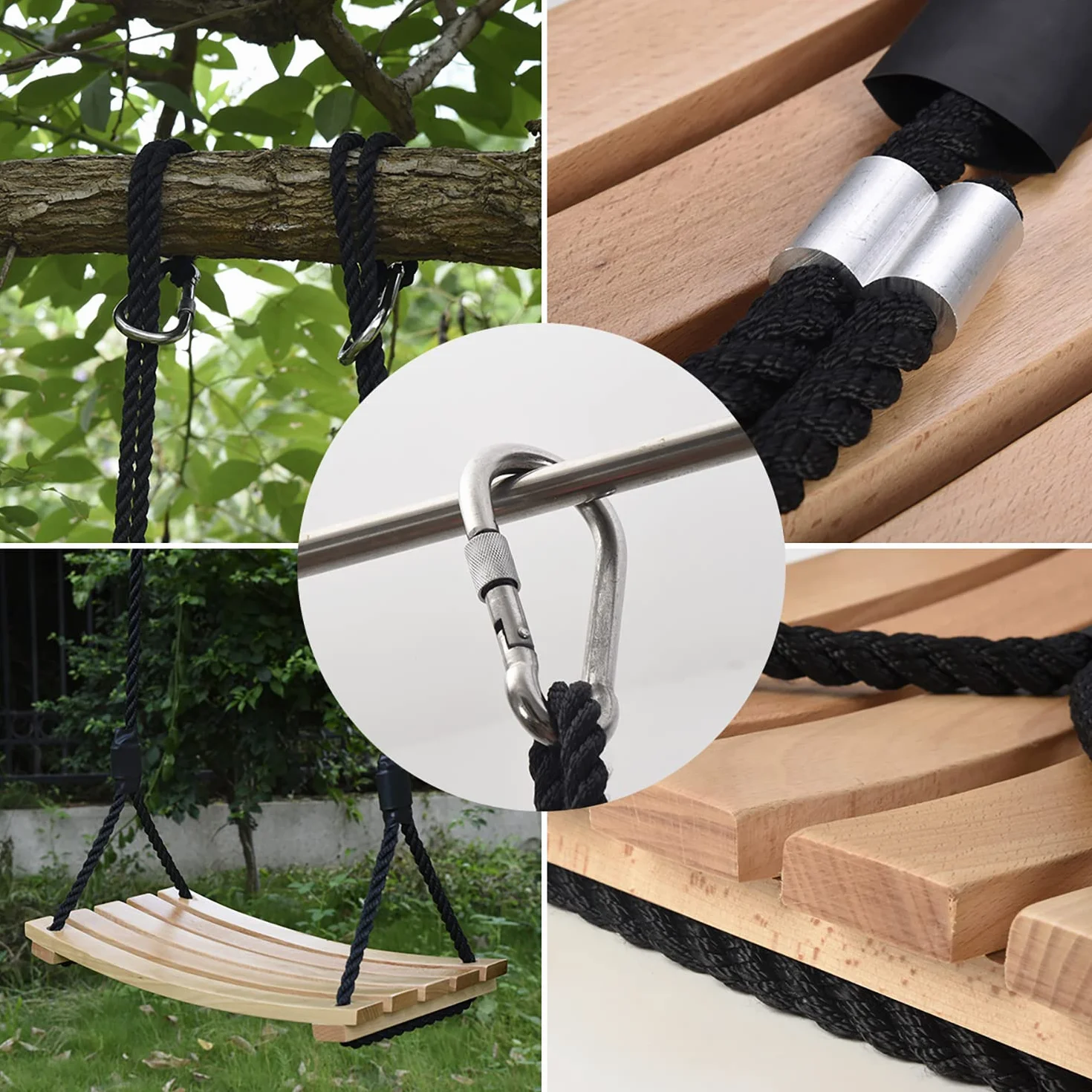 Taeku Balançoire d'arbre adulte en bois de hêtre suspendre avec corde réglable 66 x 30,5 cm