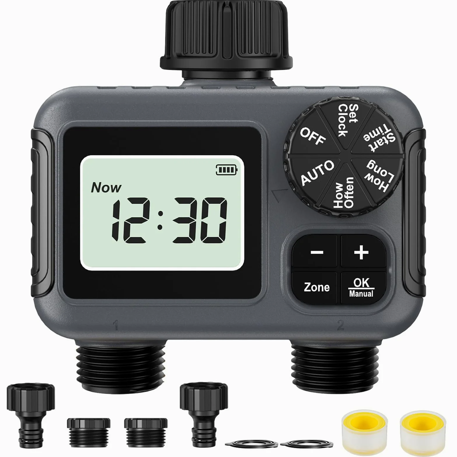 Ordinateur D'arrosage 2 Voies, Minuterie D'eau 2 Sorties avec Retard de Pluie/Mode Automatique et Manuel, IPX5 Étanche Programmateur Arrosage Connecté Minuterie D'irrigation pour Jardin Pelouse
