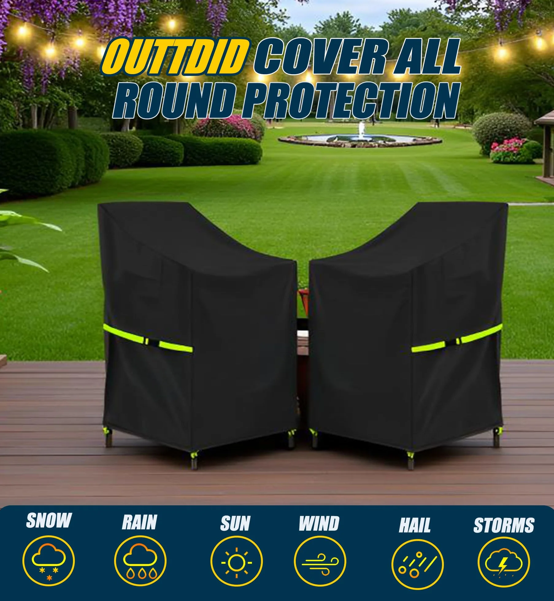 Housse de Protection pour Chaises de Jardin Empilables Imperméable, Tissu Oxford 600D, 71x91x80/120cm, Noir
