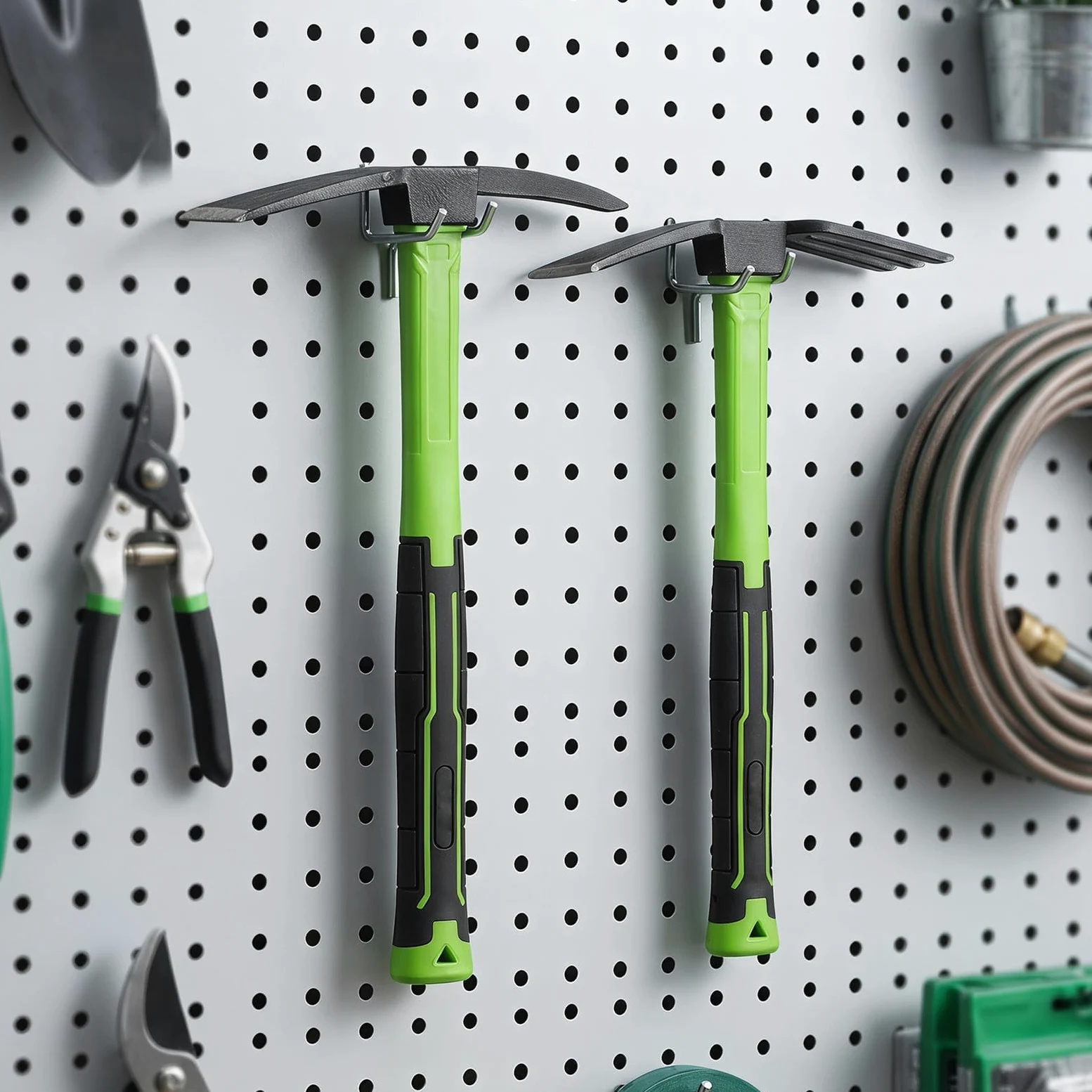 INOOMP Ensemble de 1 houe, cultivateur et râteau à main pour jardin, | Houe et râteau robustes en acier au manganèse, outils de désherbage et de bêchage avec trou de suspension pour