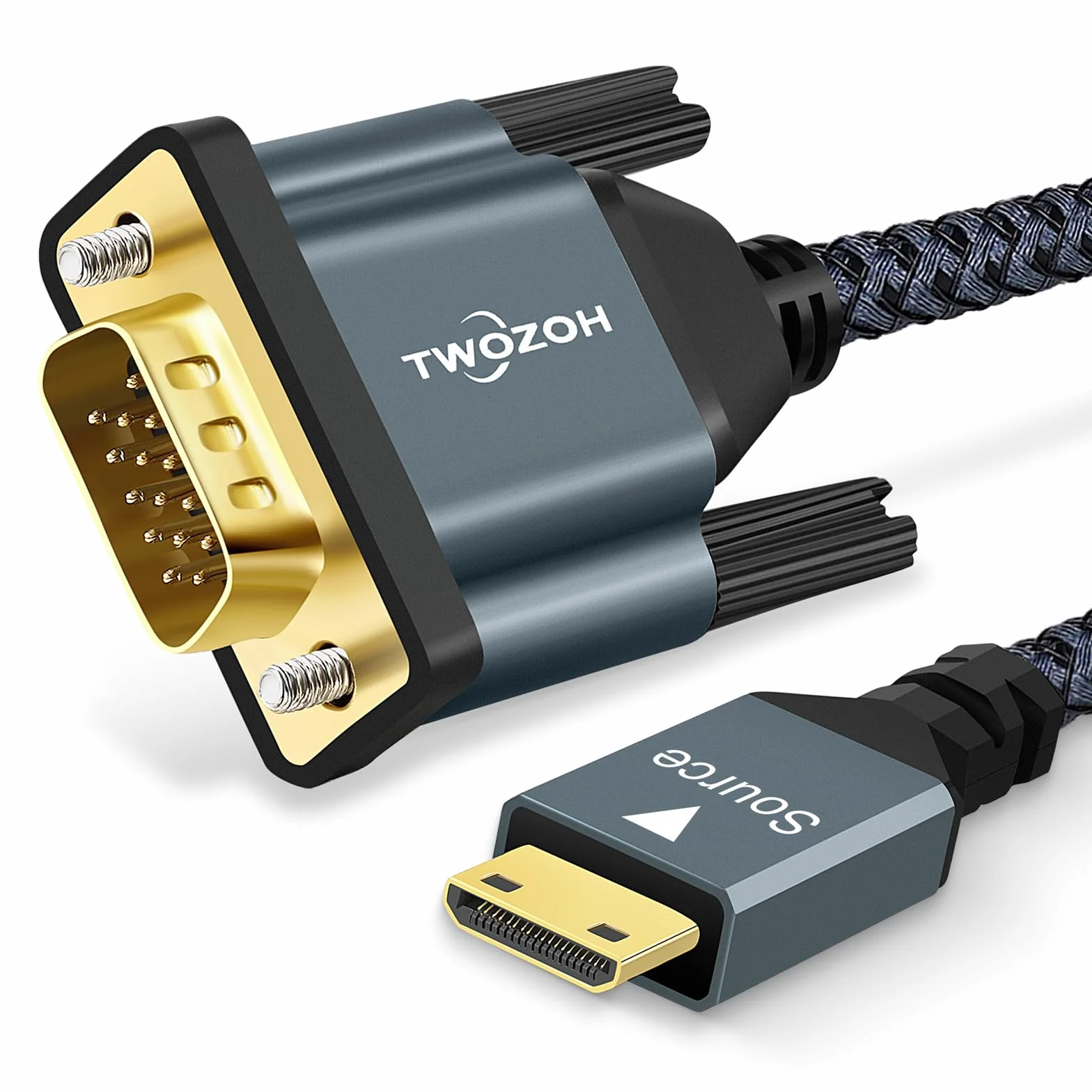 Câble Mini HDMI vers VGA 2M Plaqué or Tressé Mâle-Mâle Compatible Ultrabooks Ordinateurs Portables