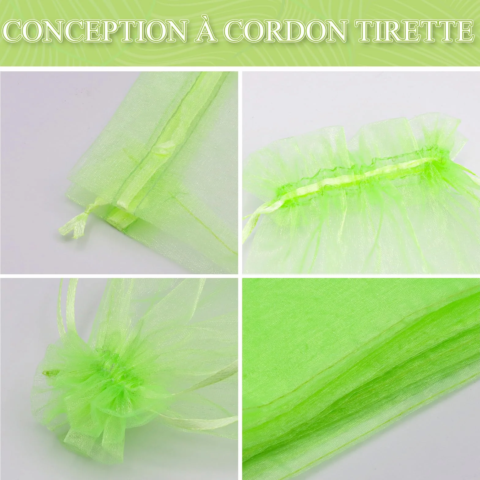 Sachet Protection Fruits Organza Vert Respirant à Cordon de Serrage 20x15cm 120 Pièces