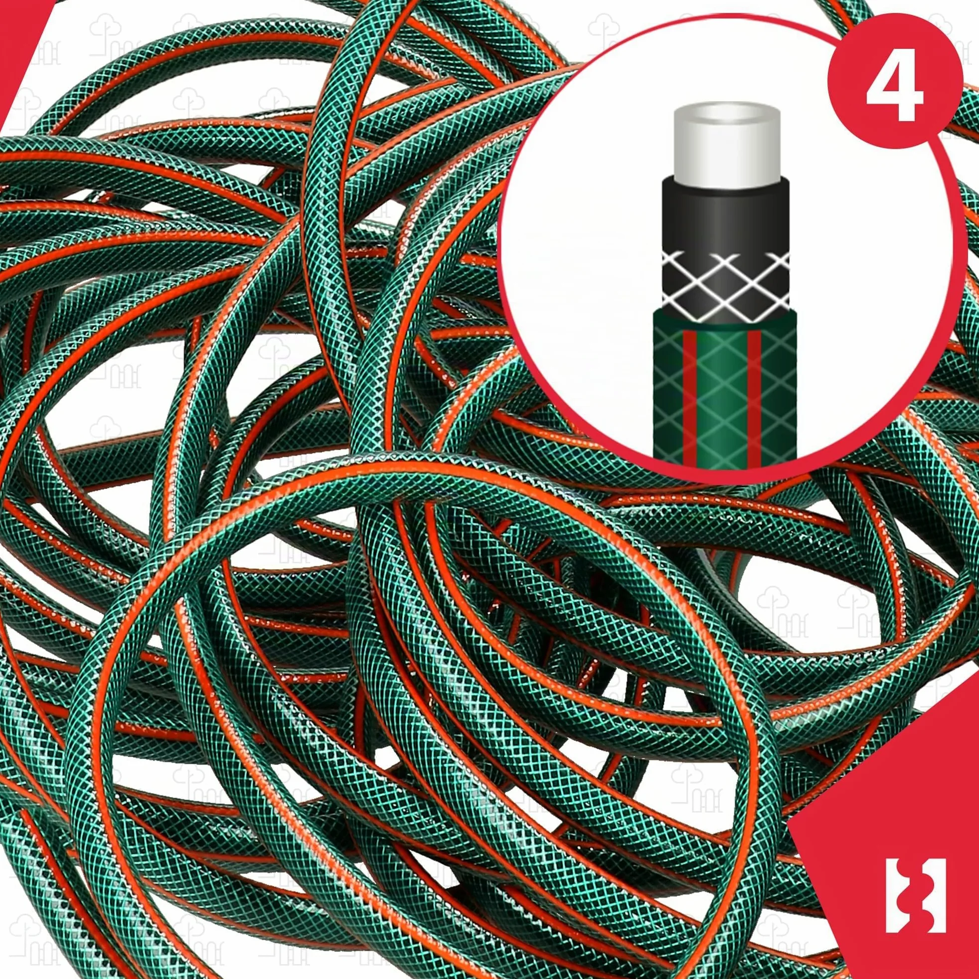 KOTARBAU® Tuyau d'arrosage professionnel, 4 couches, renforcé, pour arrosage des plantes, vert, 1/2", 30 m