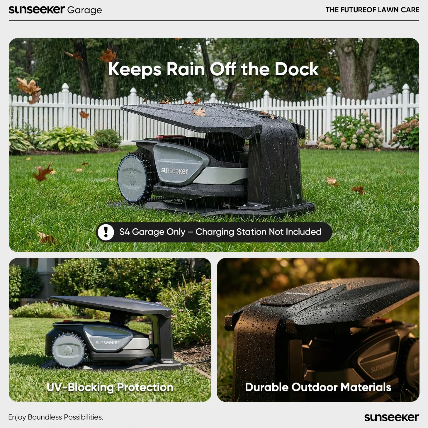 Sunseeker Garage pour Tondeuse Robot S4 – Résistant aux UV, Protection Toutes Saisons, PP + PA6+GF30 Construction Durable