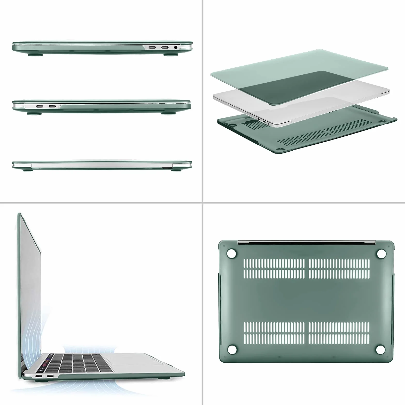 MOSISO Coque Compatible MacBook Pro 13 Pouces 2026-2016 M2 M1 A2338 A2289 A2251 A2159 A1989 A1706 A1708 Touch Bar, Étui Protection Plastique Rigide Vert Minuit