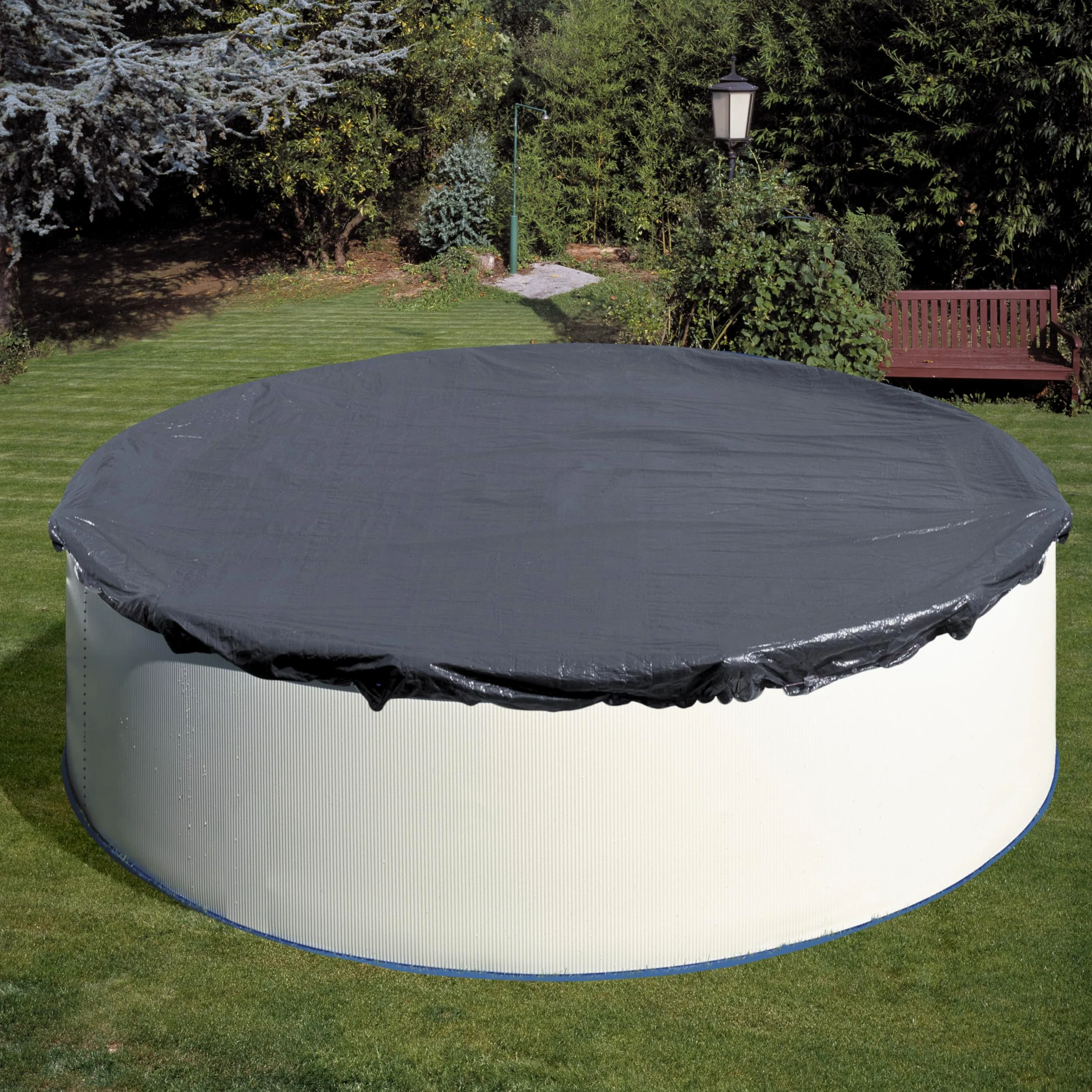 Gre CV450 - Bâche d'été pour Piscine Ronde de 450 à 460 cm de diamètre, Couleur Bleue & GBC GRE CIPR451 Bâche Hiver pour Piscine Ronde ø460, Noir, 120 g/m²