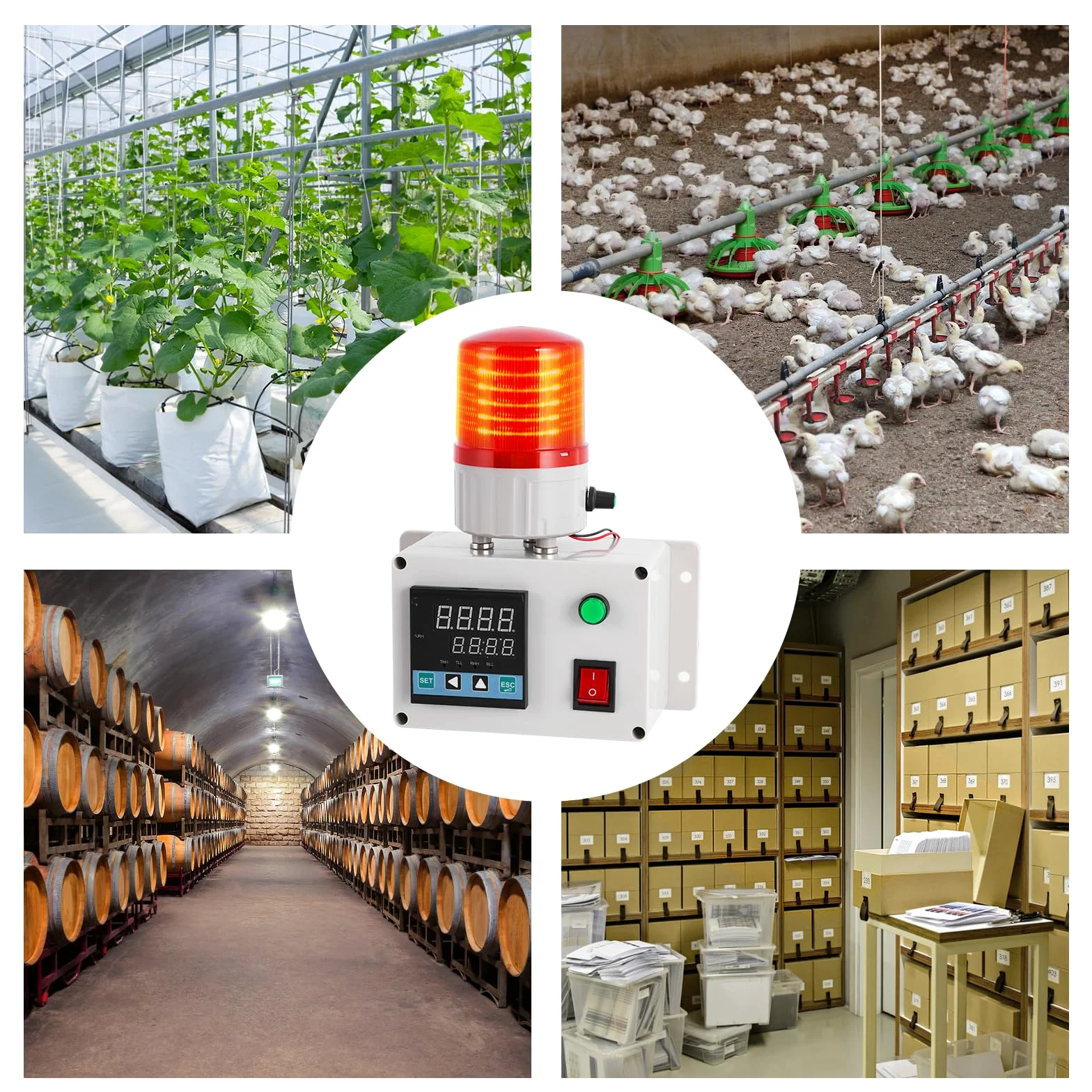 JIAWANSHUN Thermomètre hygromètre numérique industriel de -40 à 85 °C 0 à 100 % RH - Alarme indépendante - Alarme sonore - Alerte lumineuse - Calibrage pour serre, maison pour animaux de compagnie
