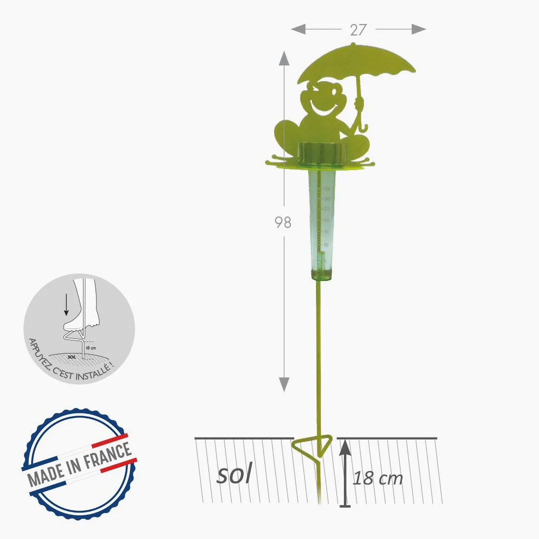 Louis Moulin Support pluviomètre à piquer Grenouille Ht 1,16 m - Vert anis - Made in France
