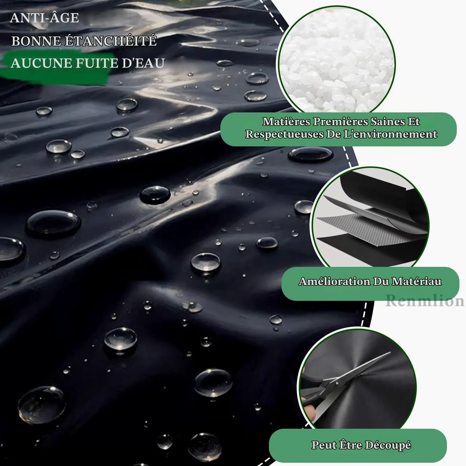 3x4m 4x6m 5x8m 8x10m 10x12m Revêtement d'étang EPDM - Sous-couche de bassin durable Membrane imperméable pour piscine - Film d'étanchéité Bâche de film de piscine résistante à l'humidité(4x4m)
