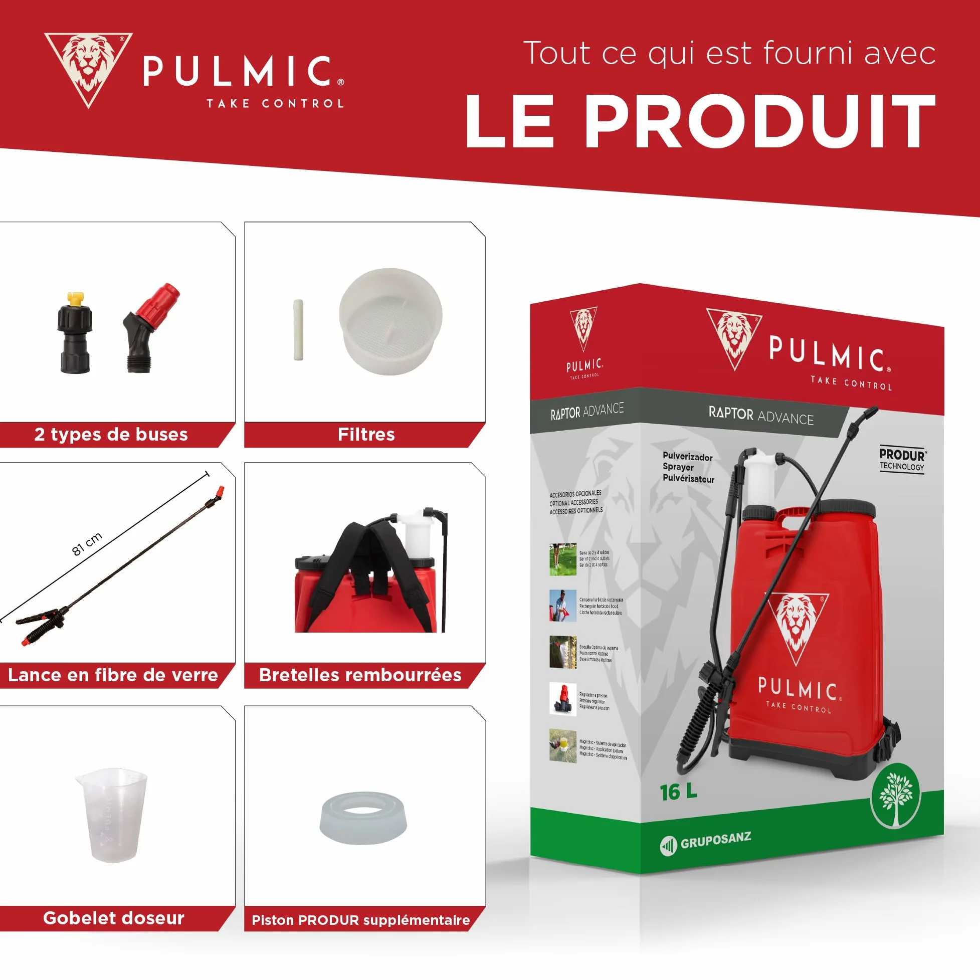 Pulmic Raptor 16 Advance Pulvérisateur à Dos pour pelouse et Jardin, pulvérisateur Manuel pour Mauvaises Herbes, Pompe Manuelle avec Faible Usure, pulvérisateur à Sac à Dos de 10l