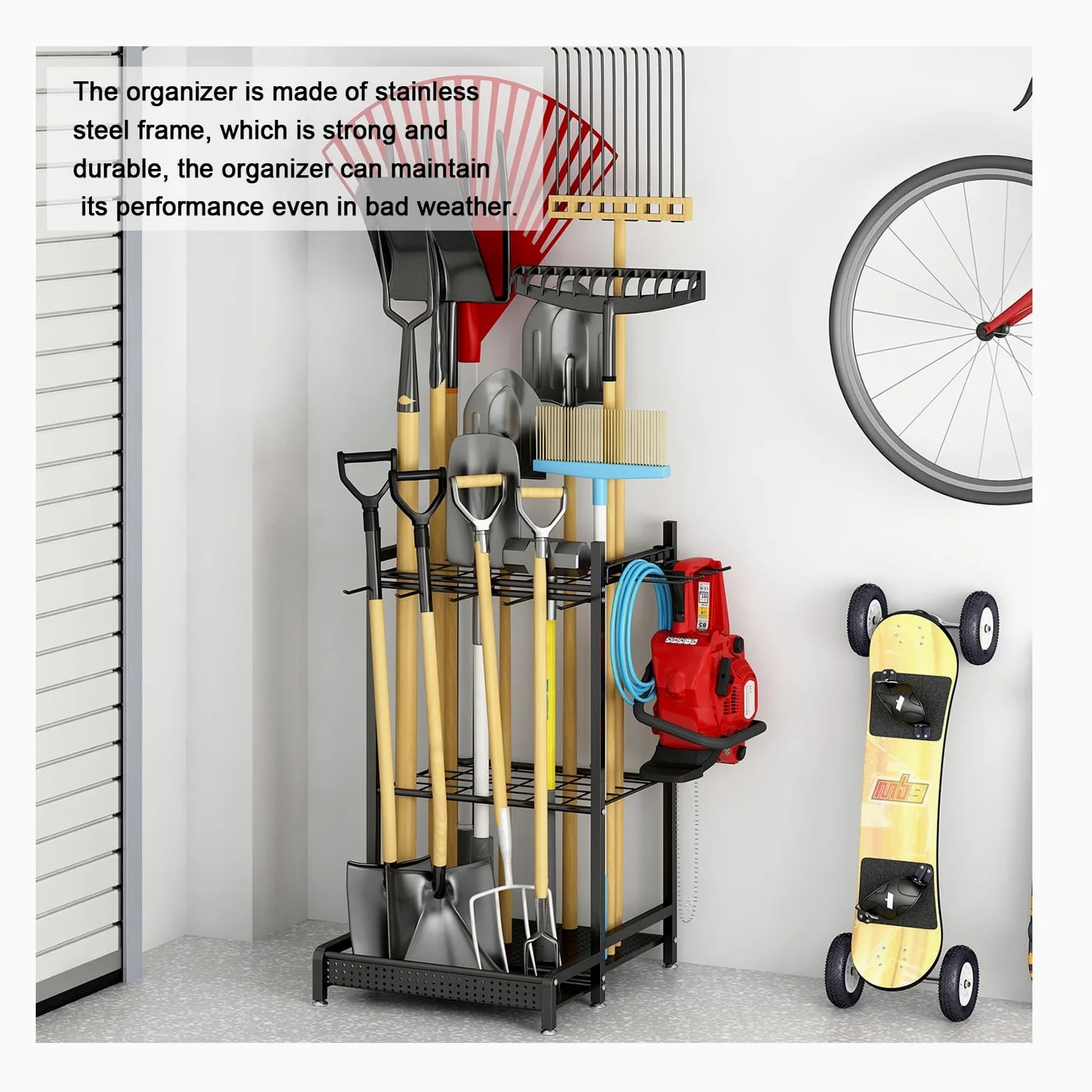 Organisateur d'outils de jardin, support d'outils de jardin en métal, rangement d'outils de jardin, jusqu'à 35 outils, pelles, râteaux, balais, for l'organisation du garage, hangar, extérieur noir