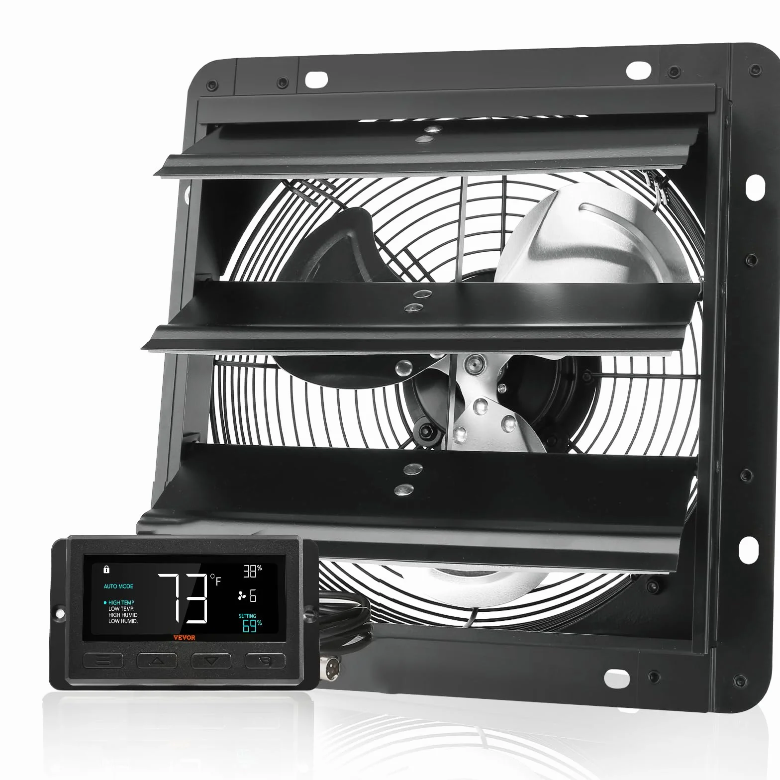 VEVOR Ventilateur d'extraction à volets 25,4 cm 1400 m³/h Moteur EC avec contrôleur de température et d'humidité