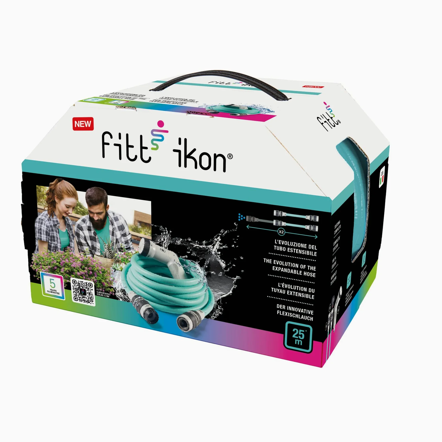 FITT IKON 25 m - Tuyau d'arrosage extensible, compact, léger et prêt à l'emploi, avec pistolet multi-jet, Aquamarine