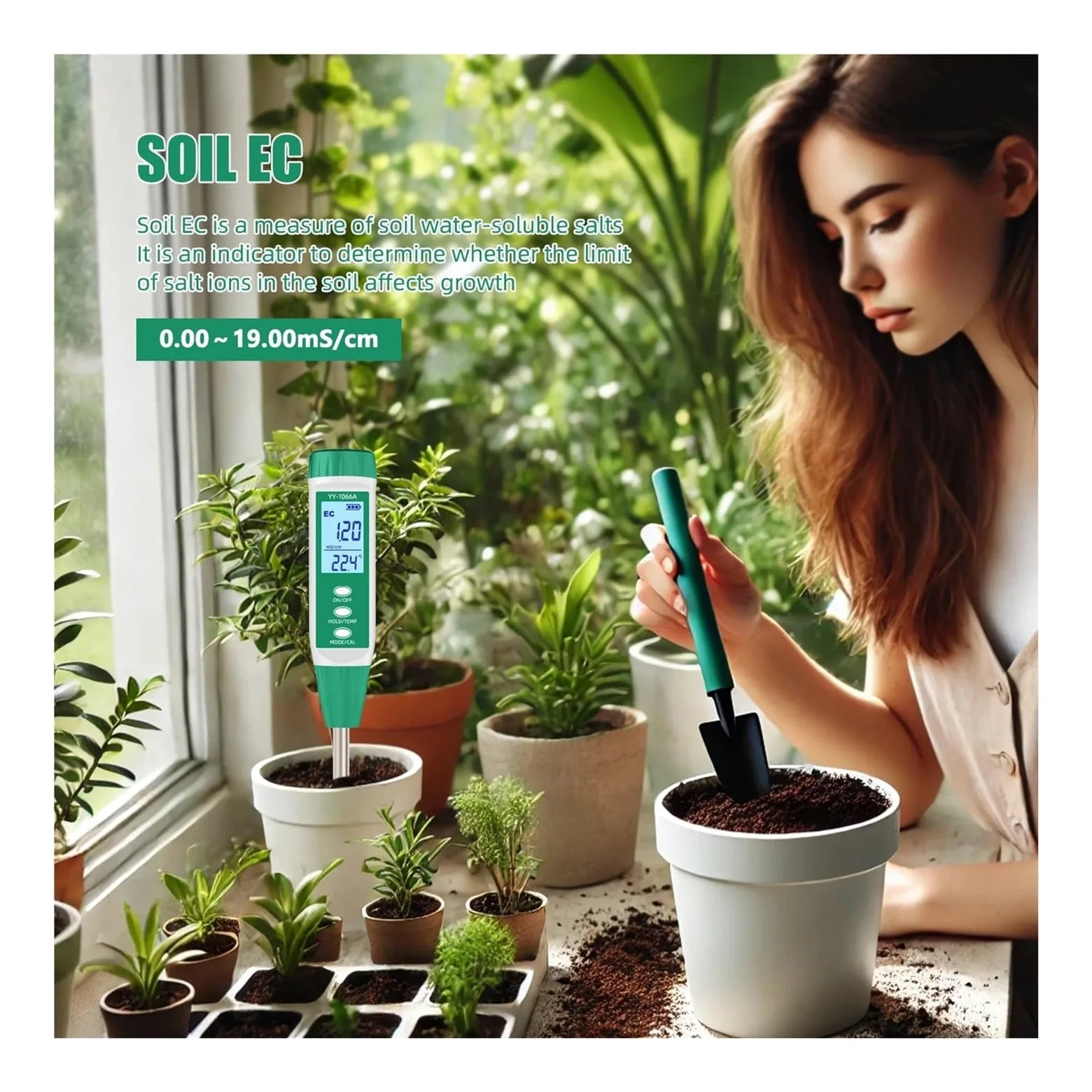 YY-1066A Testeur de conductivité et teneur en Eau du Sol Haute précision for Les Tests Plantes, Le jardina, l'agriculture, pH l'humidité Jardinage, Agriculture