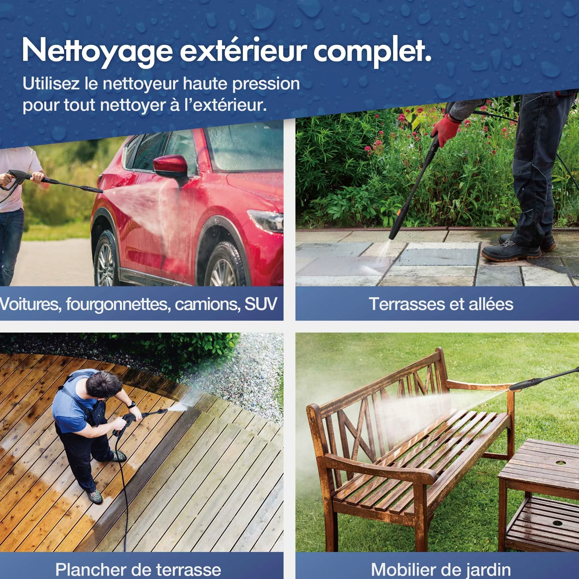VonHaus Nettoyeur Haute Pression 1600 W, Ensemble de 7 Accessoires Inclus | Pression max. 130 bars, Débit 390 l/h, 5m Tuyau, Portable pour Terrasse, Jardin, Voiture et plus encore