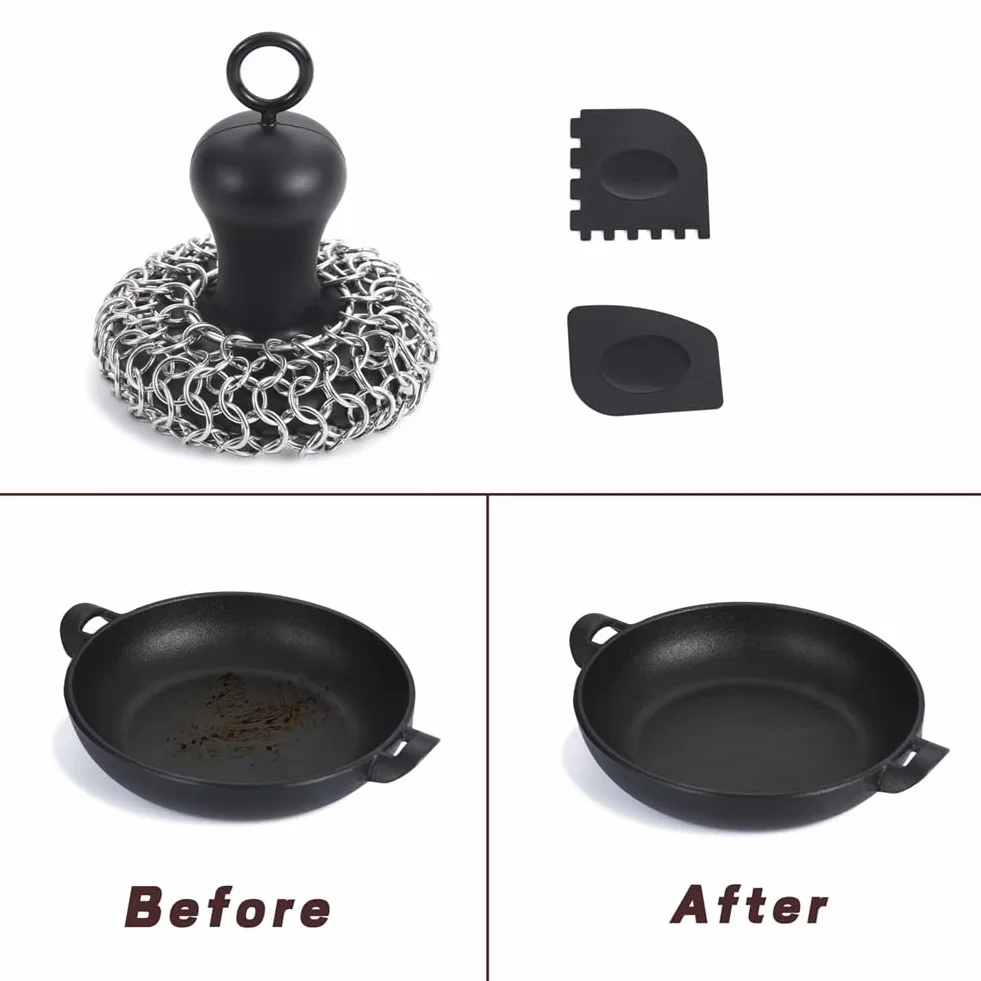 ISTOVO Grattoir à Mailles en Fonte, Grattoir de Casserole en Acier Inoxydable, Noir