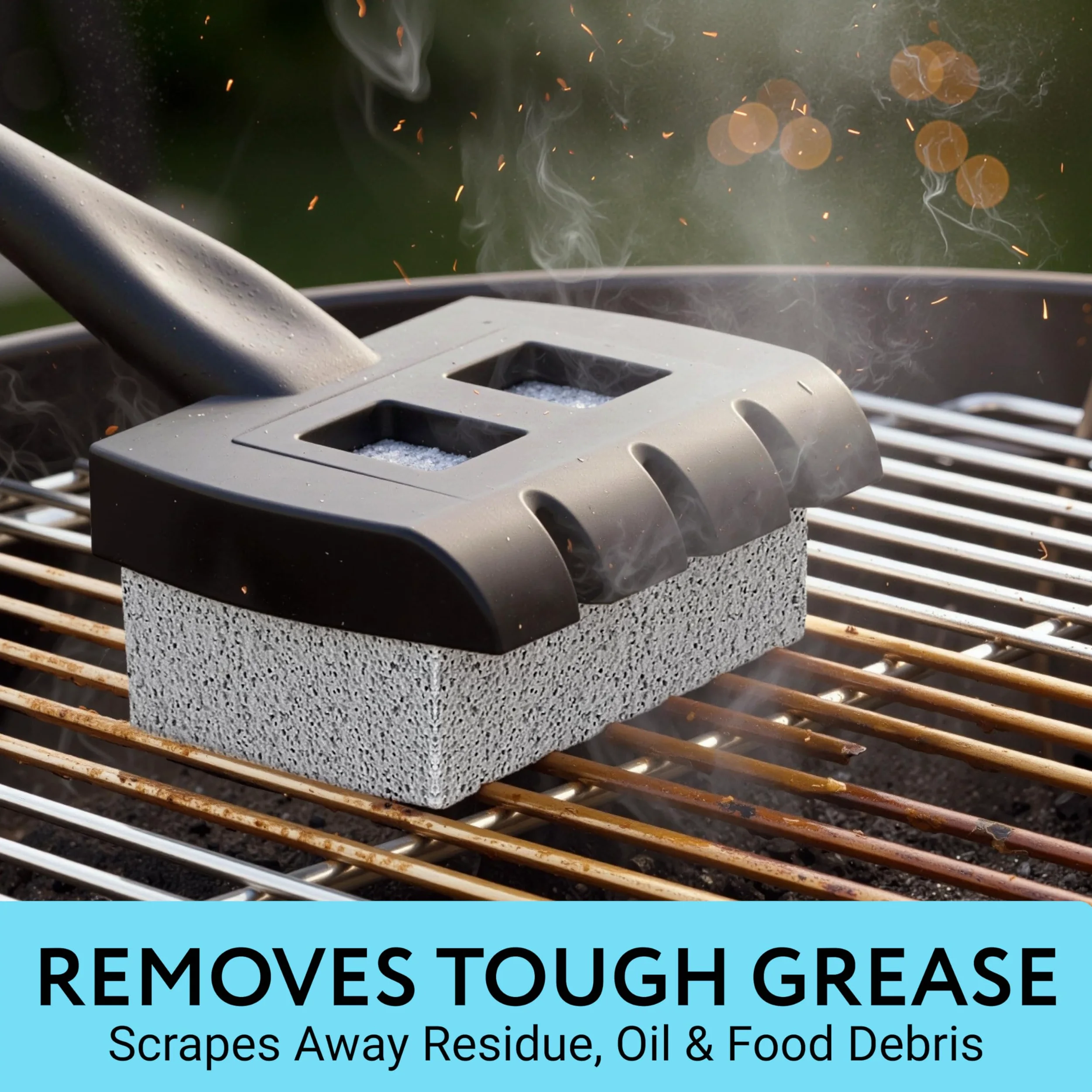 Grattoir de nettoyage pour pierre ponce avec poignée XL et 3 briques de gril – Bloc de nettoyage robuste pour grills plats ou râpés – Pierre ponce pour nettoyage de barbecue