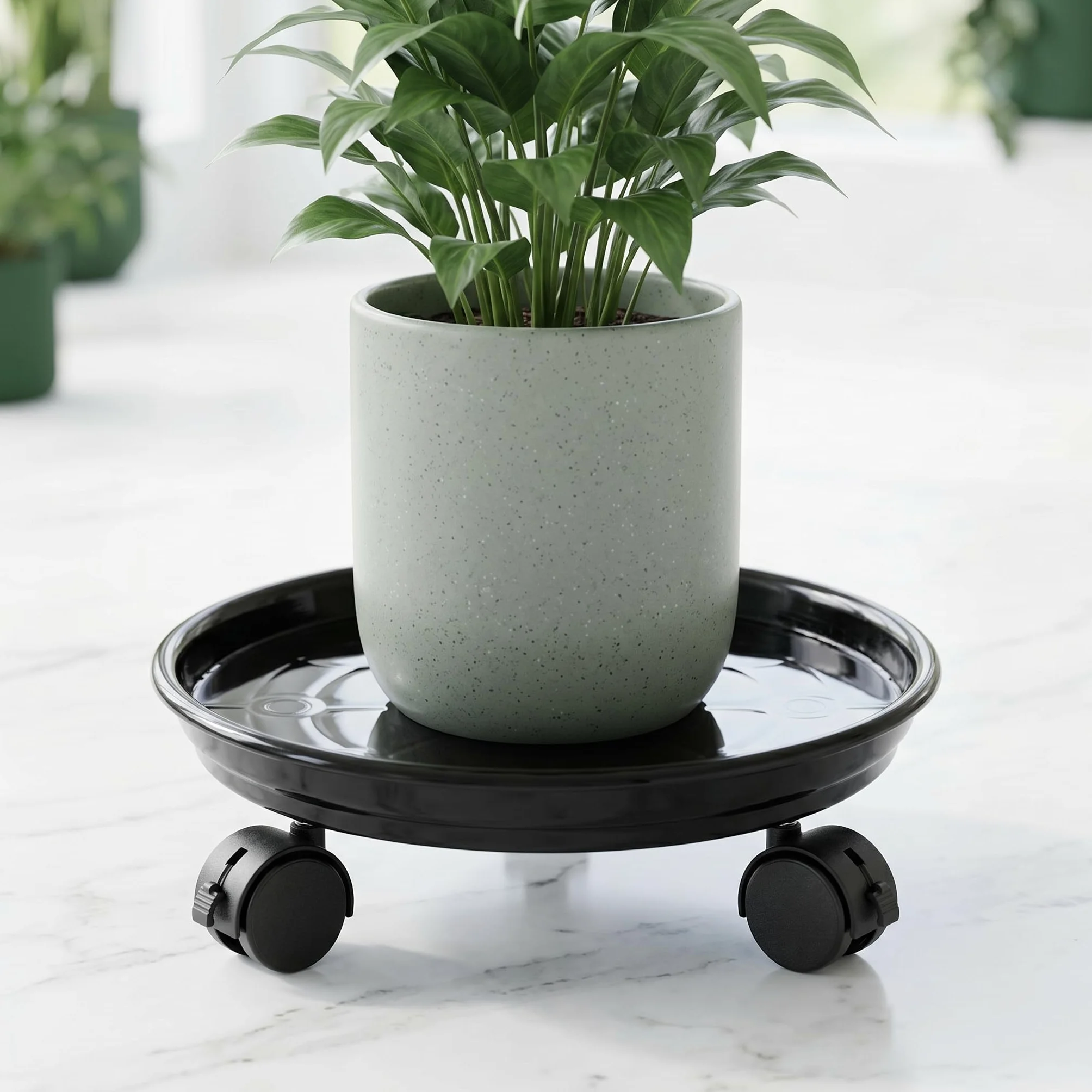 Lot de 3 Supports Ronds pour Pots de Fleurs Chariot avec Roulettes Universelles 30cm Noir