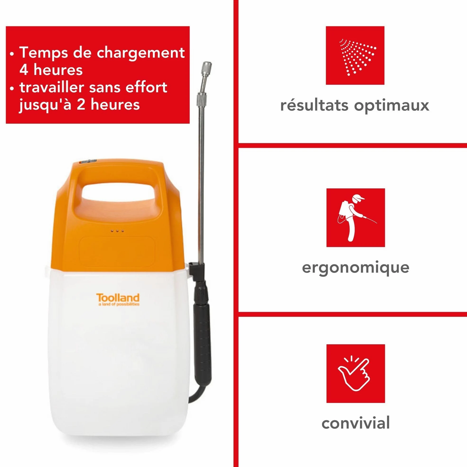 Toolland Pulvérisateur à Batterie Rechargeable 6L, pulverisateur électrique avec Lance, buse réglable, Ceinture, pulvérisateur de Jardin pour arrosage, désherbage et Protection des Plantes, Blanc,