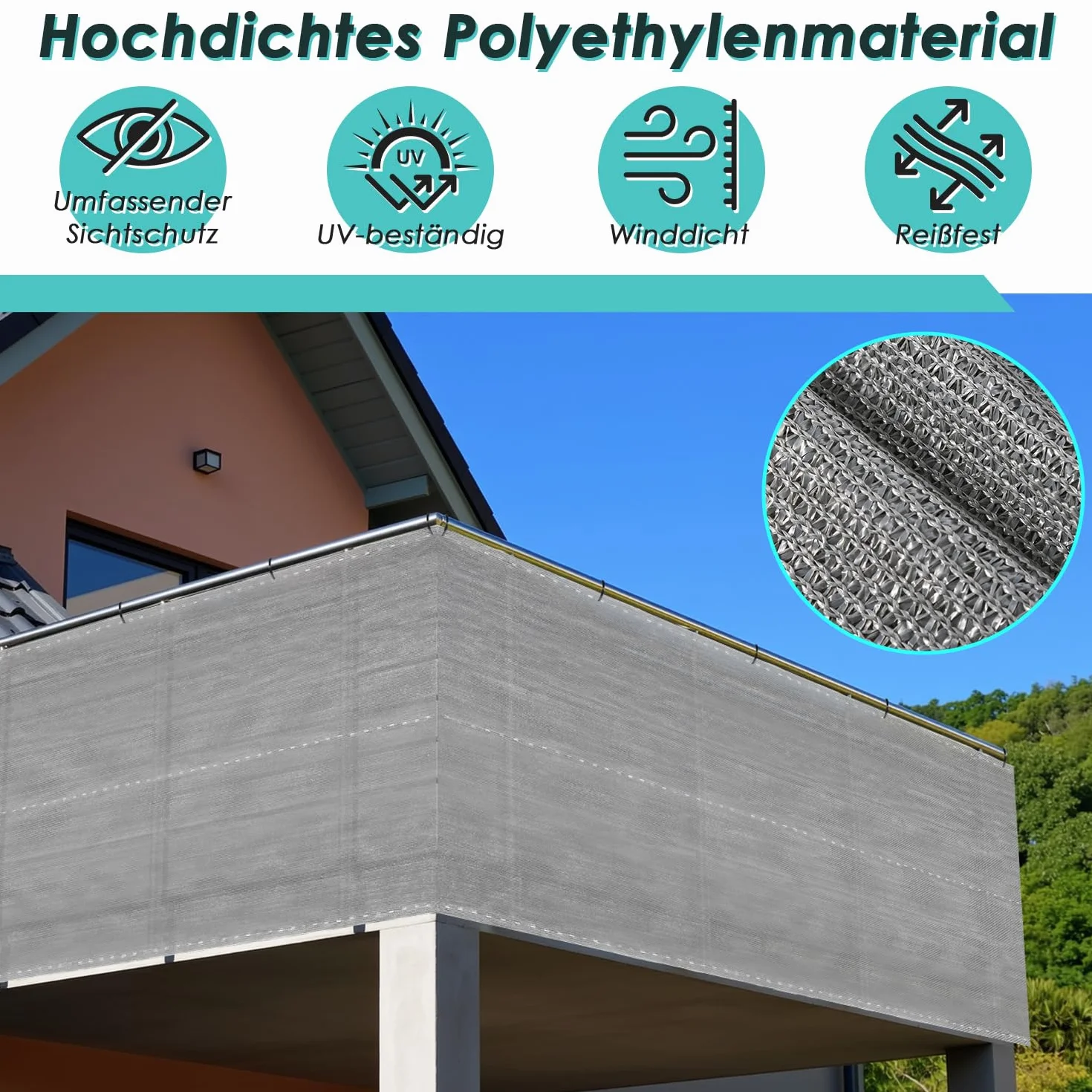 Brise-Vue polyéthylène 150 g/m², Protection Vent Poussière Soleil, Anthracite 1,8 x 10 m