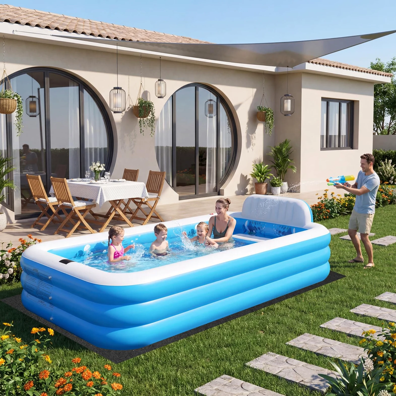 Tapis de Sol Piscine 400 cm x 300 cm Tapis sous Piscines Hors Sol Carré 200g/M ², Antidérapant, Pliable Tapis de Protection pour Piscine Whirlpool Gonflable