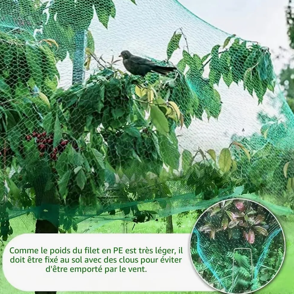 Filet Anti Oiseaux,Filet De Protection,Filet Anti Pigeon,15x 15m avec 10 Pointes en U, 5 Pointes en Plastique, 50 Attaches,Maille 6 * 6,pour Protéger Potagers Fruits Contre Dommages