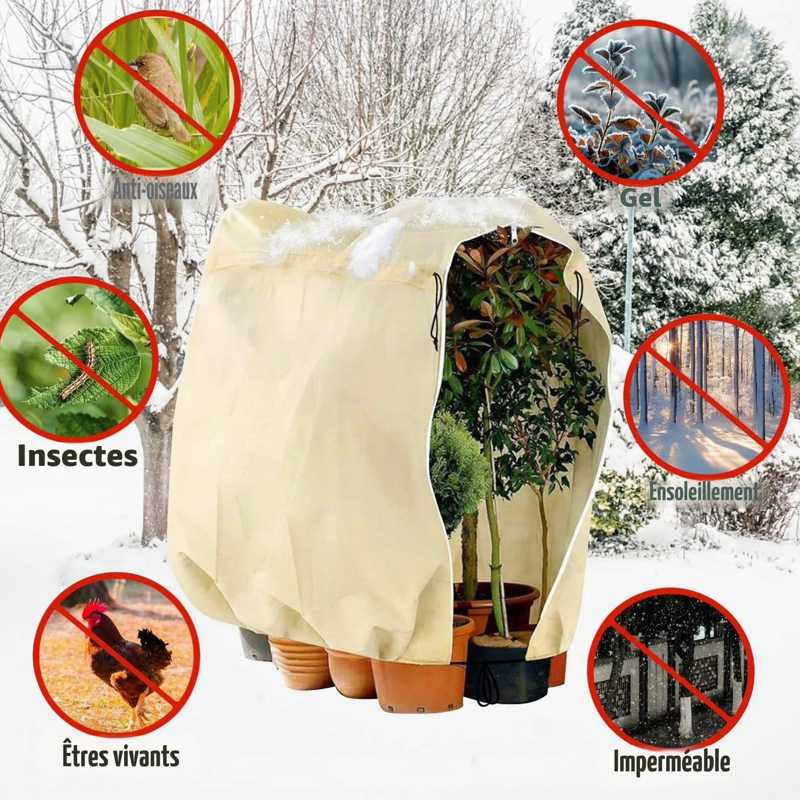 Voile Hivernage Plante Exterieur, 250 x 360CM Housse Hivernage Plante | avec Cordon de Serrage et Zipper, Housse de Protection pour Plantes Voile d’Hivernage Housse d'hivernage Plante Réutilisable