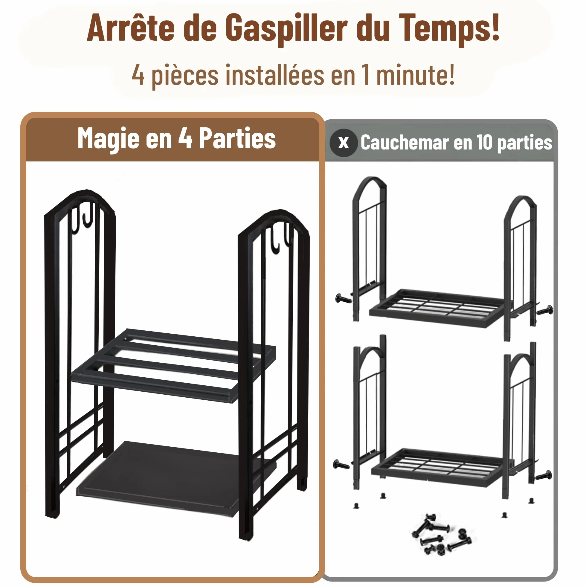 Amagabeli Porte Bûches de Cheminée 74 x 40 x 30cm Rack de Stockage