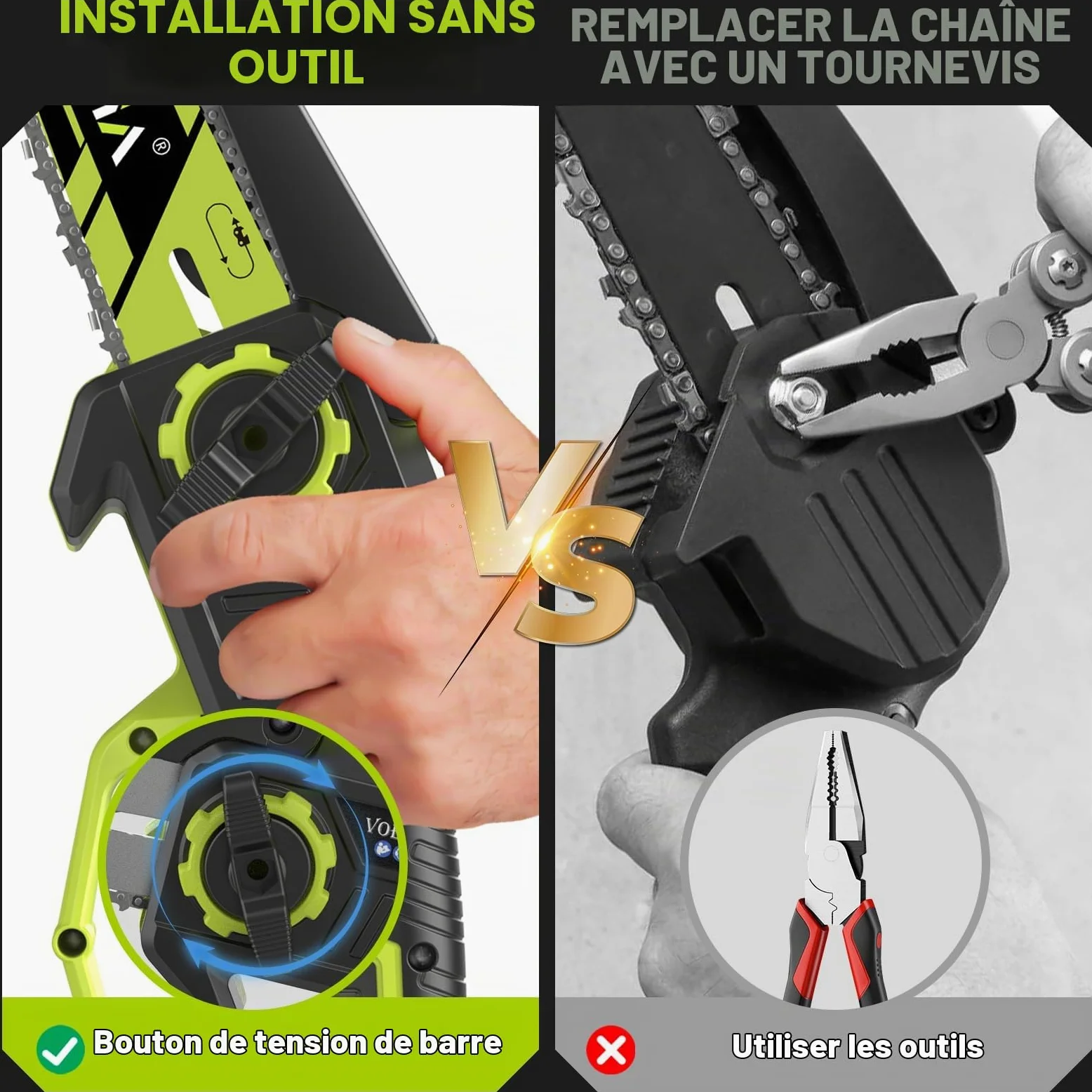 VOERJIA Mini Tronçonneuse à Batterie 21V avec Moteur Brushless et Lubrification Automatique, Élagueuse Électrique sans Fil 6 et 8 Pouces, 2 x 4.0Ah Batteries (LCD), pour Élagage, Jardinage