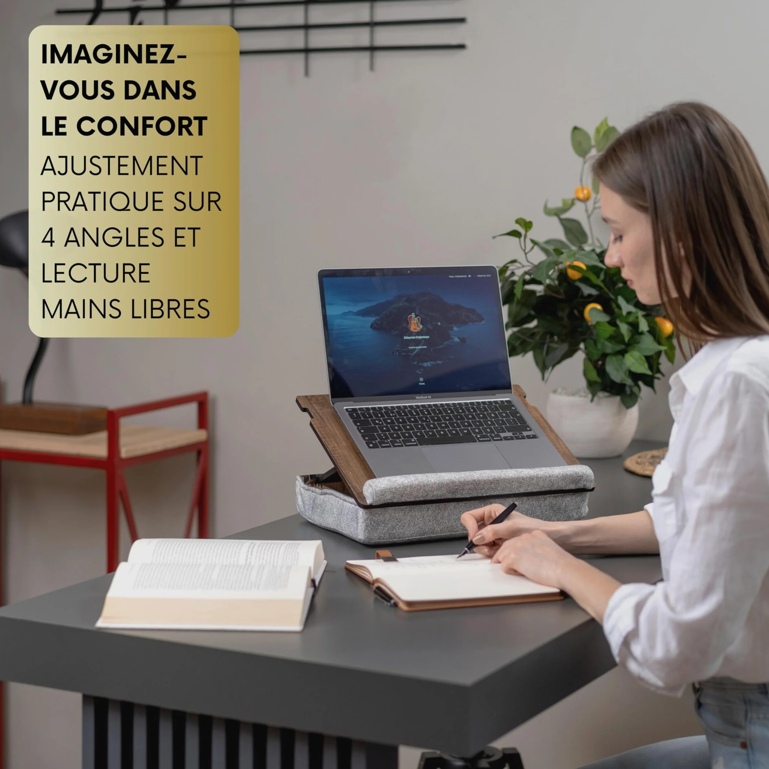 Vigo Wood Plateau pour Ordinateur Portable Ergonomique avec Fond Rembourré et Tiroir Hauteur Réglable