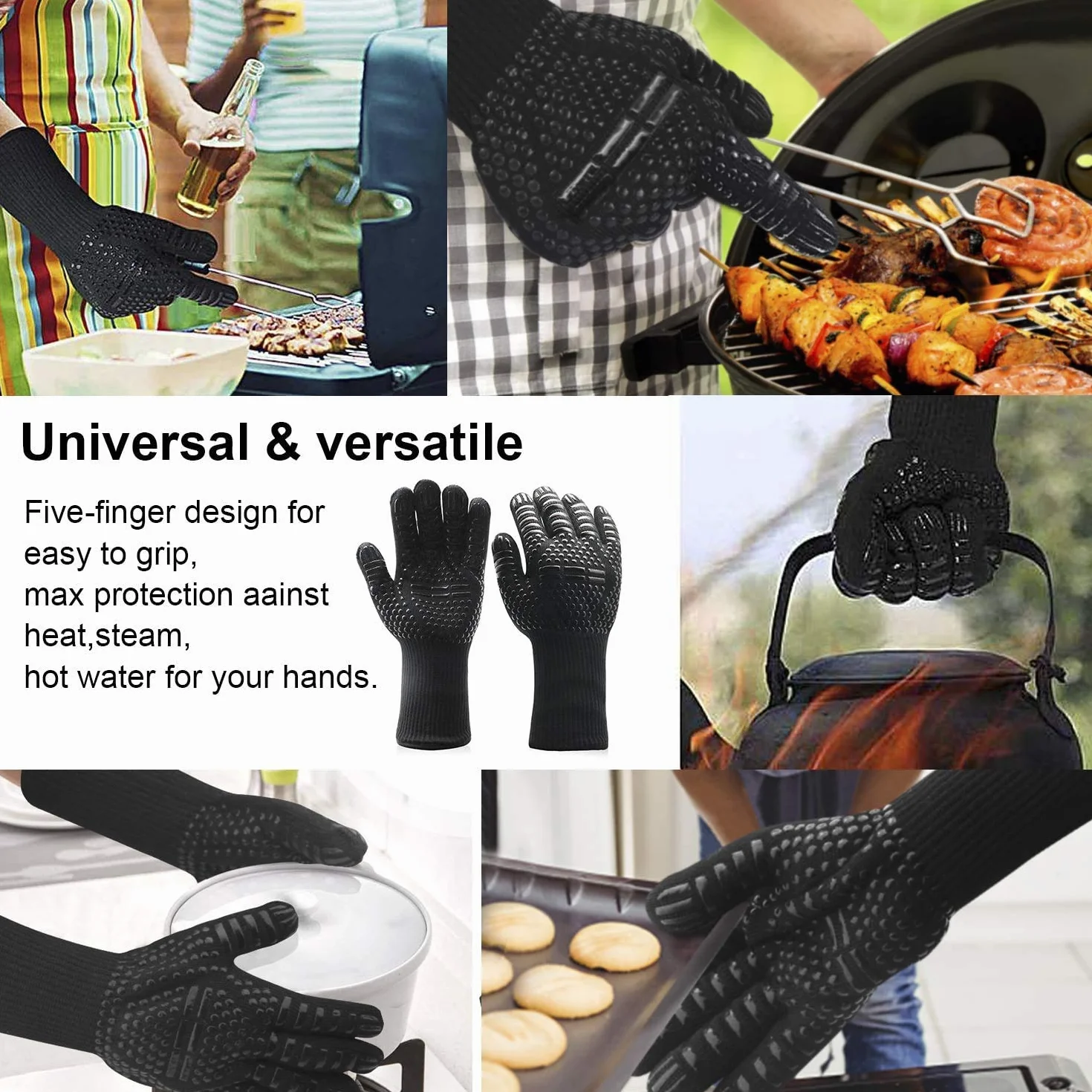 Kit Barbecue 9 Pièces en Acier Inoxydable avec Gants 800°C - Ustensiles de Cuisine pour Grillade