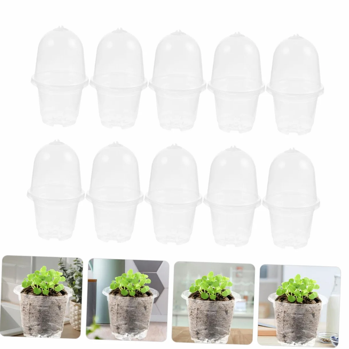 TOYANDONA Lot de 10 Sets de Petits Pots de Fleurs avec Couvercle Trous de Drainage Ajustement Température Humidité Jardinage Intérieur Extérieur